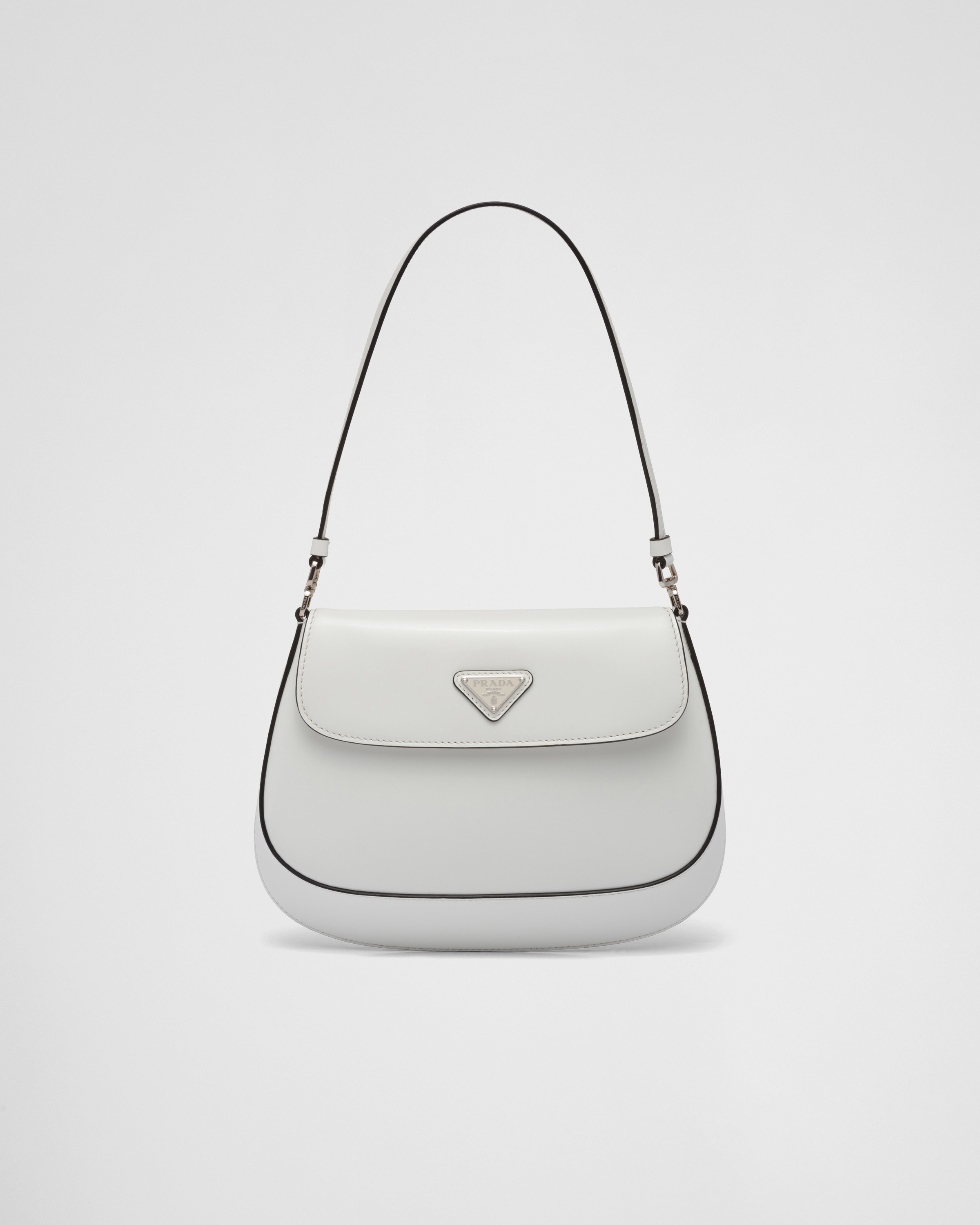 Prada Cleo Brushed Leather Shoulder Bag In White