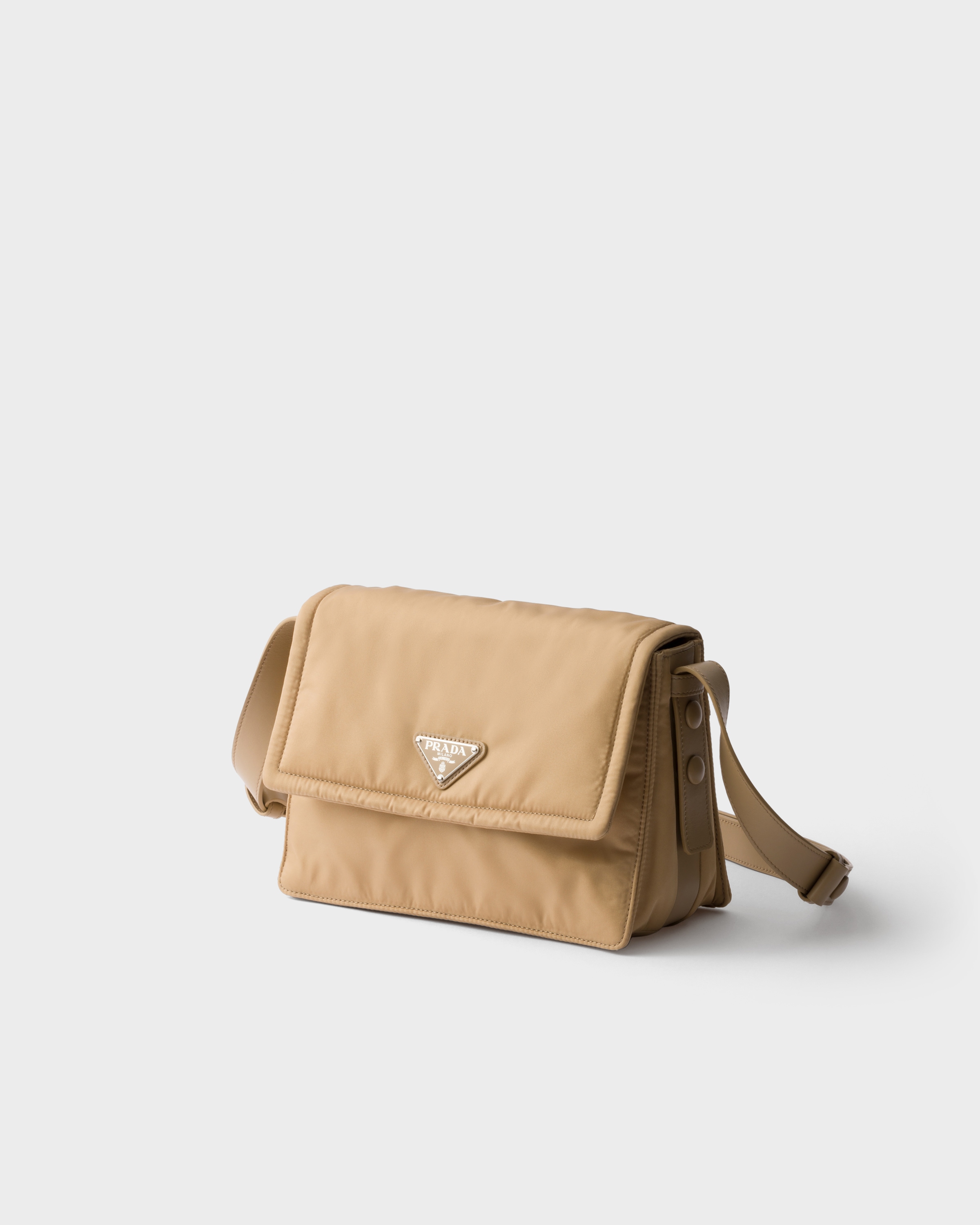 Prada Small Padded Re-nylon Shoulder Bag In Camel Brown