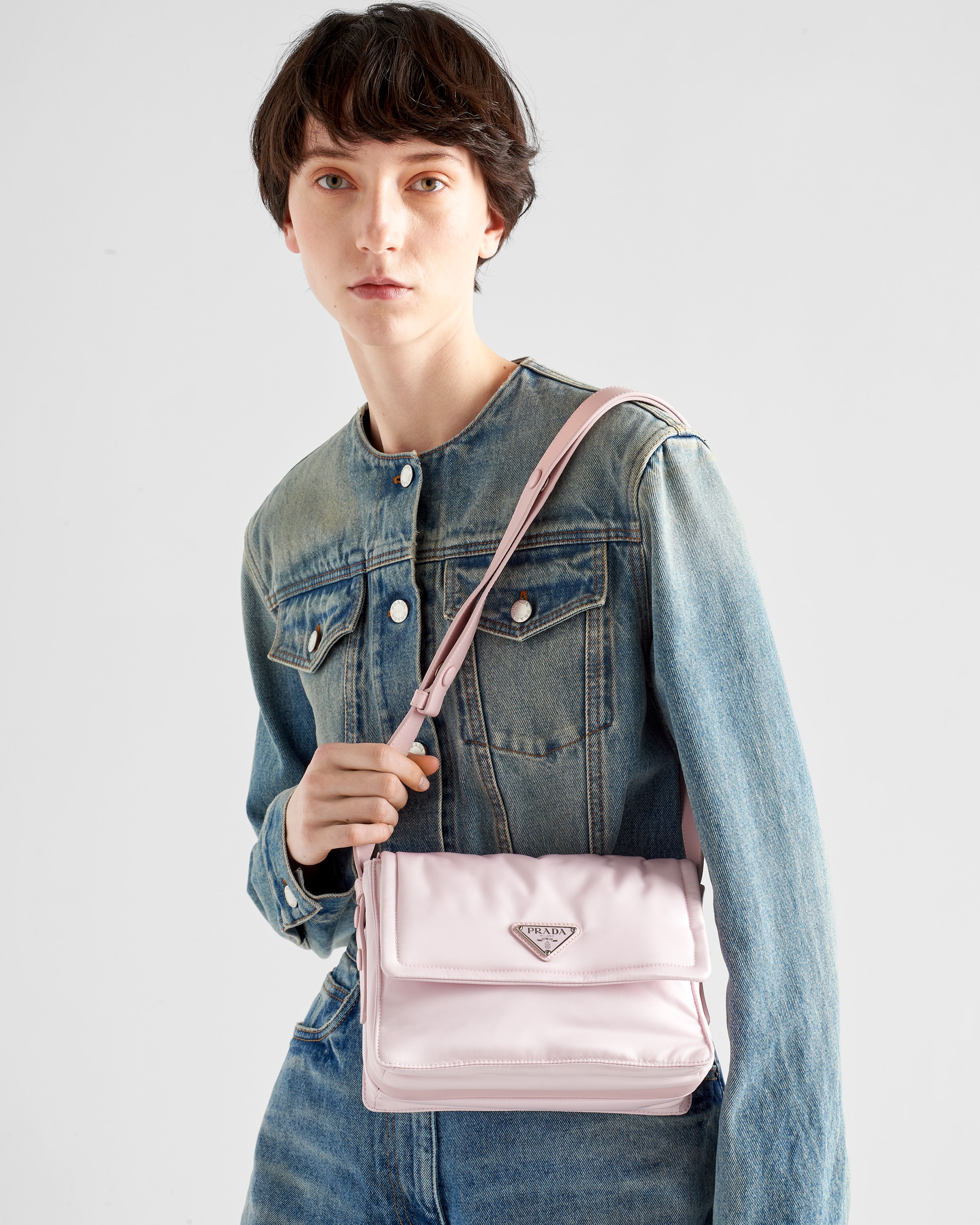 Alabaster Pink Small Padded Re nylon Shoulder Bag PRADA