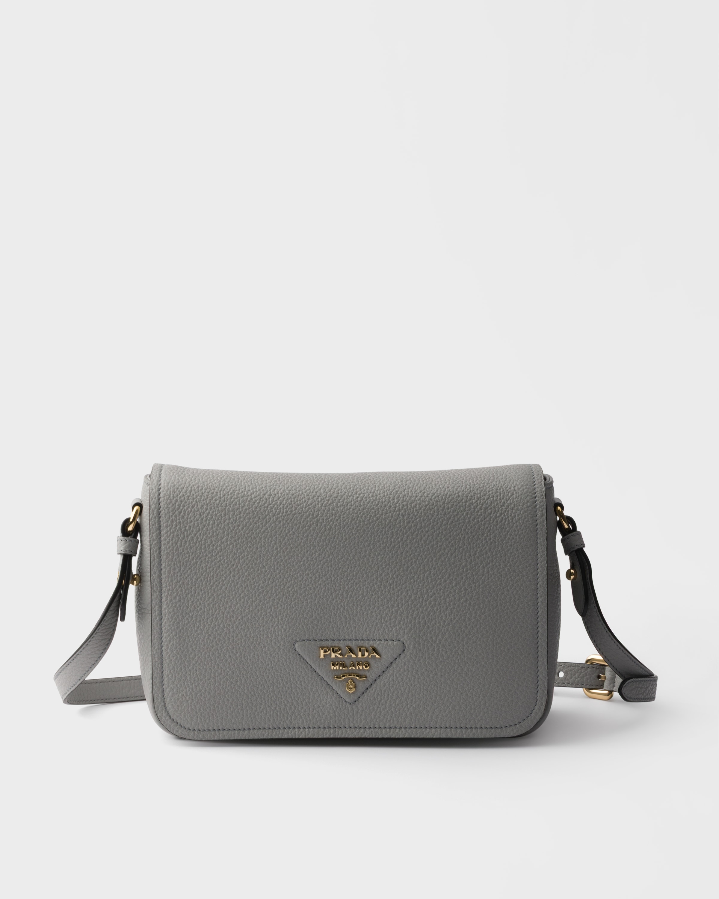 Granite Gray Leather Shoulder Bag | PRADA