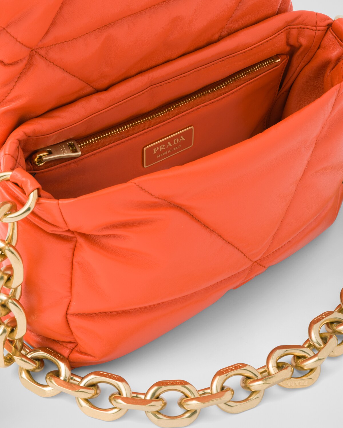 Orange Quilted Nappa Leather Shoulder Bag PRADA