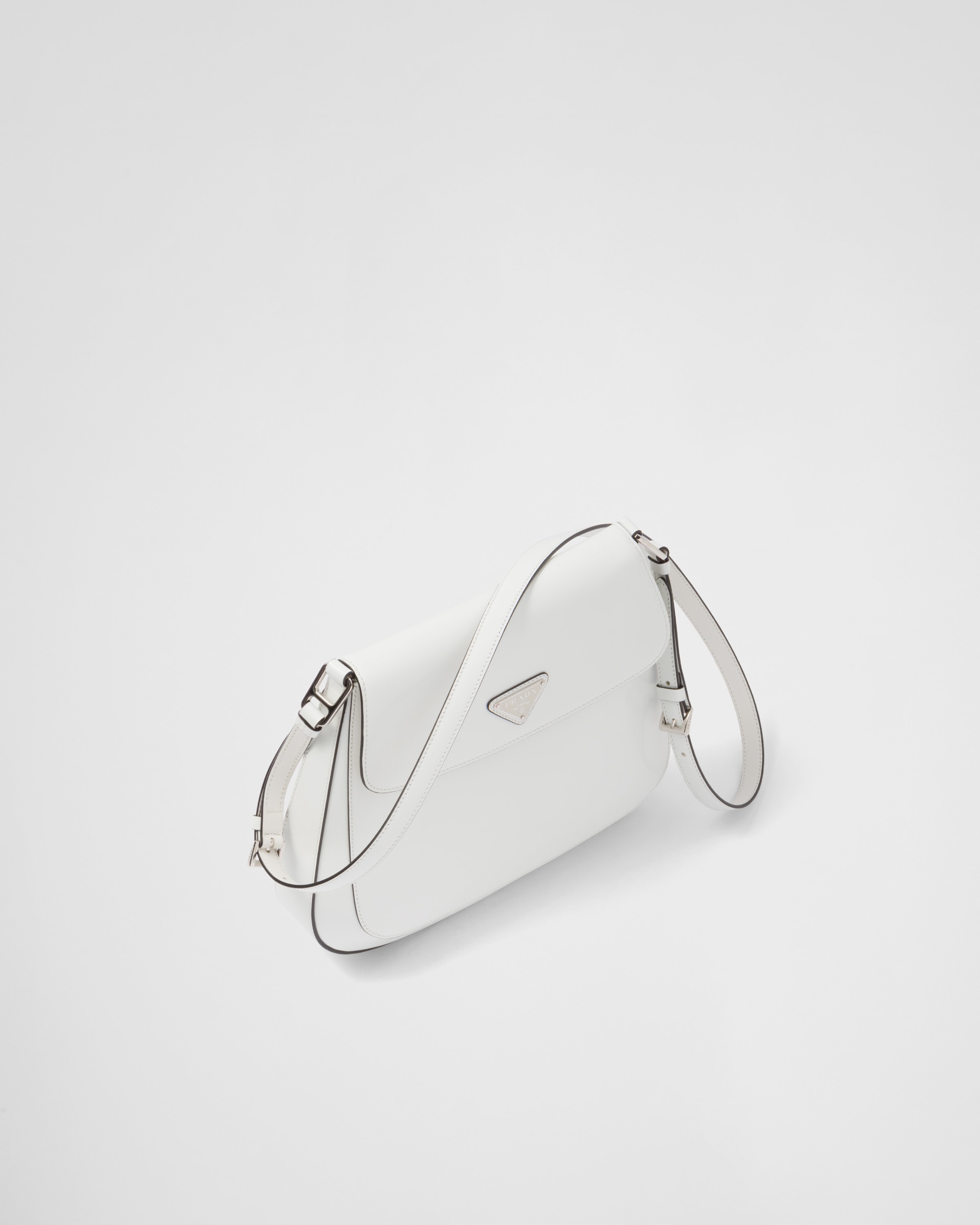 Prada Cleo Brushed Leather Shoulder Bag With Flap White 