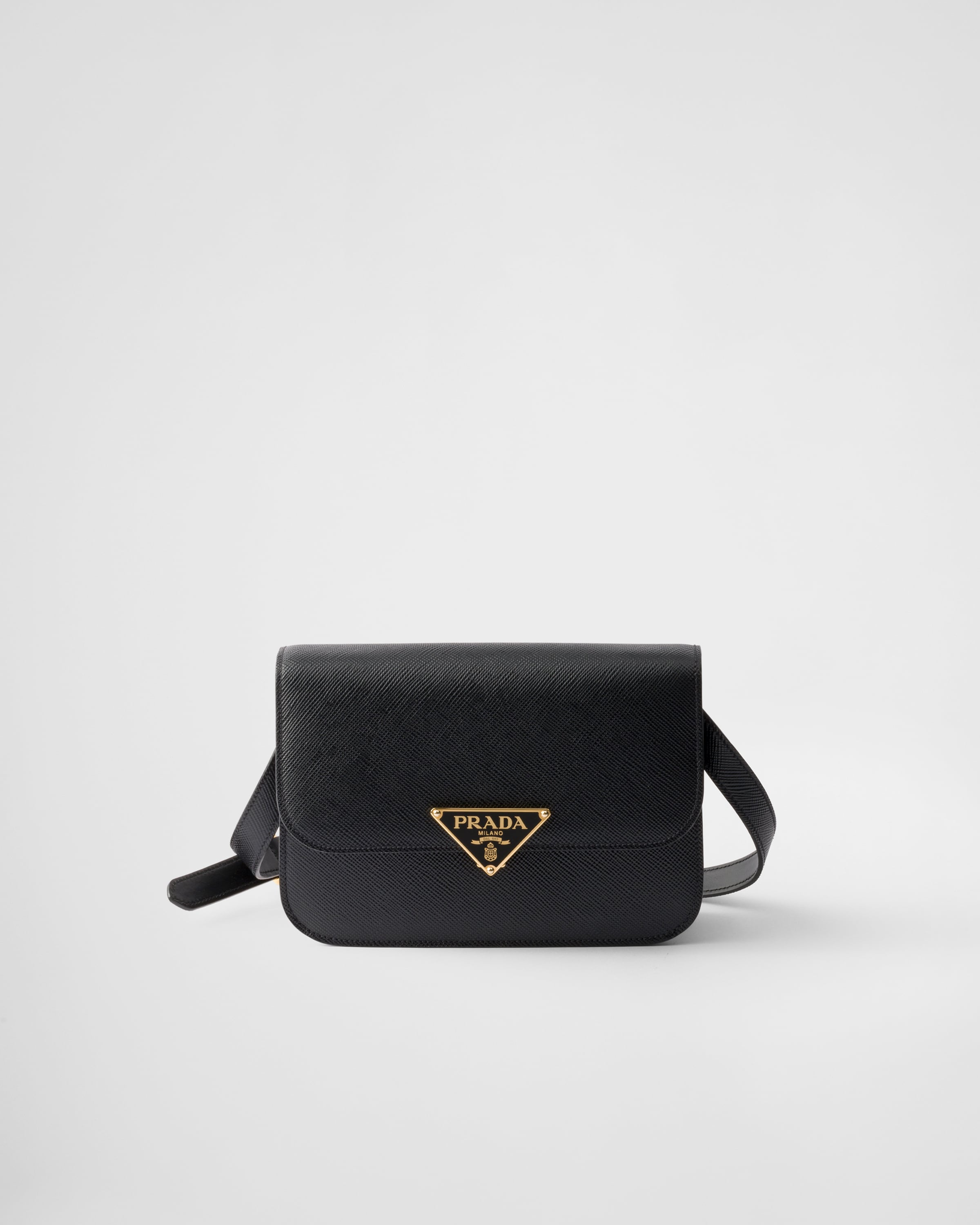 Black Saffiano Leather Flap Shoulder Bag | PRADA Black Saffiano Leather Flap Shoulder Bag | PRADA