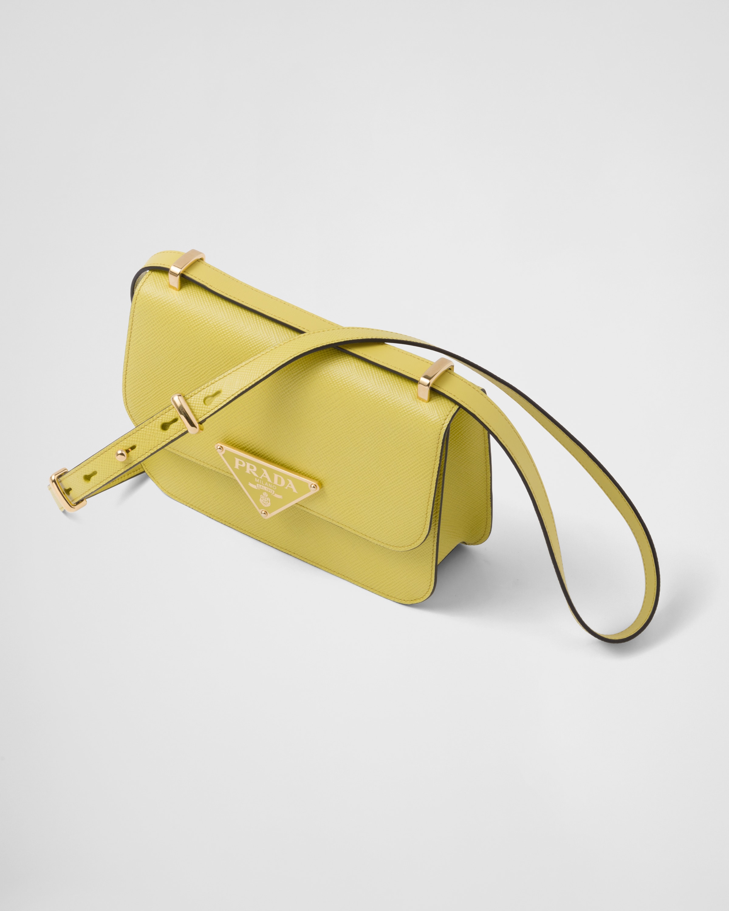 Citron Yellow Prada Embl me Saffiano Shoulder Bag PRADA