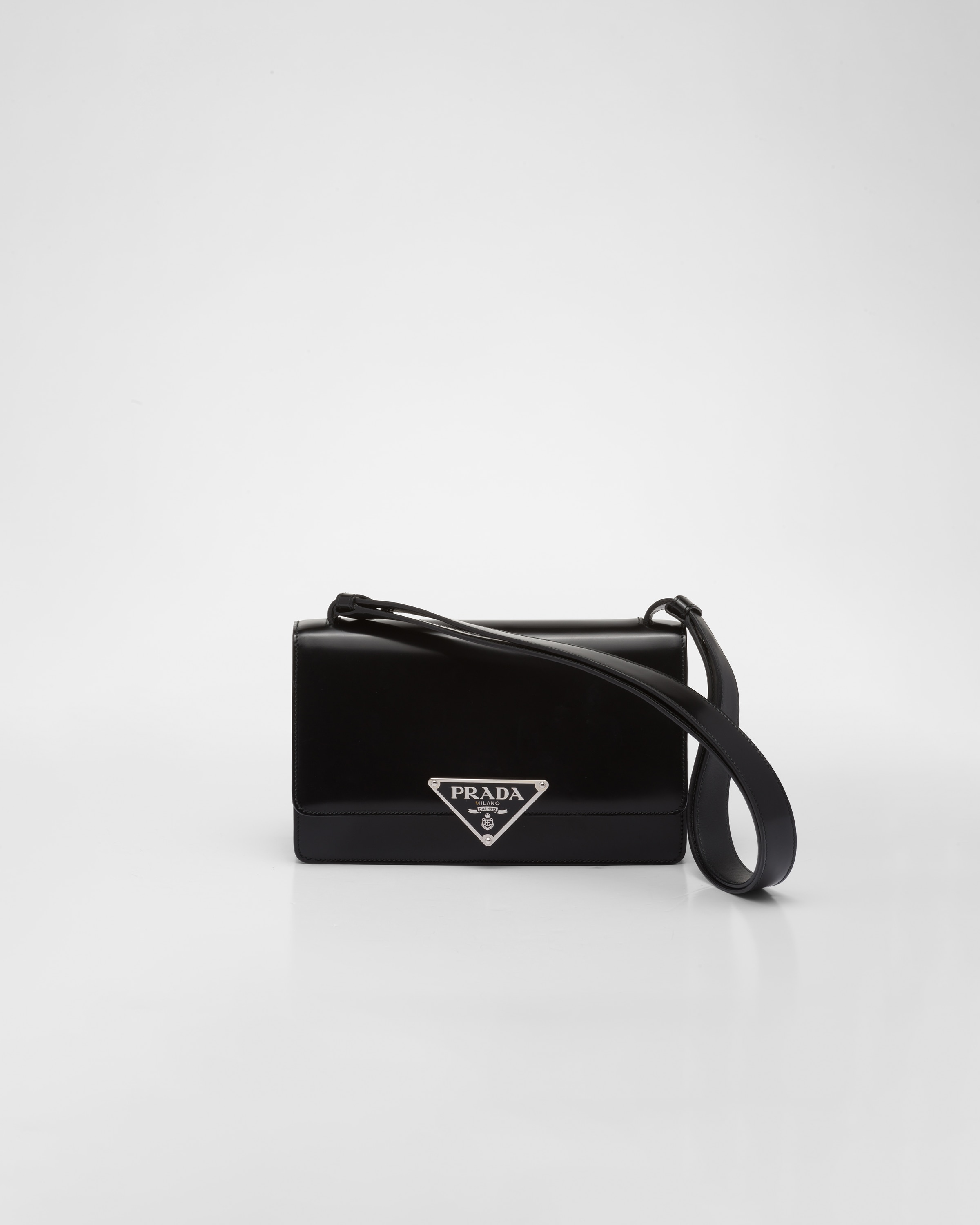 Black Prada Emblème Brushed-leather Bag | PRADA