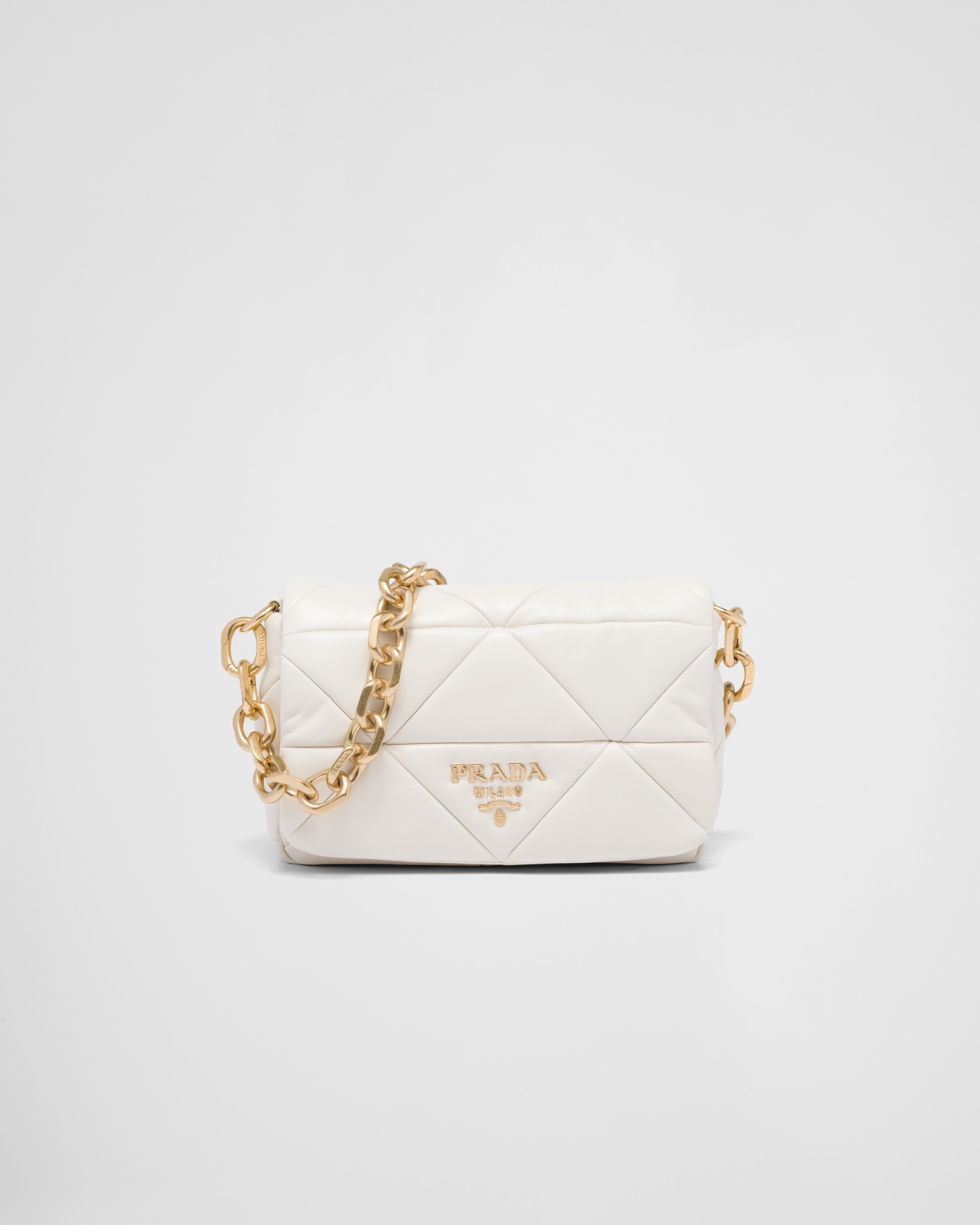 White Prada System Nappa Patchwork Shoulder Bag