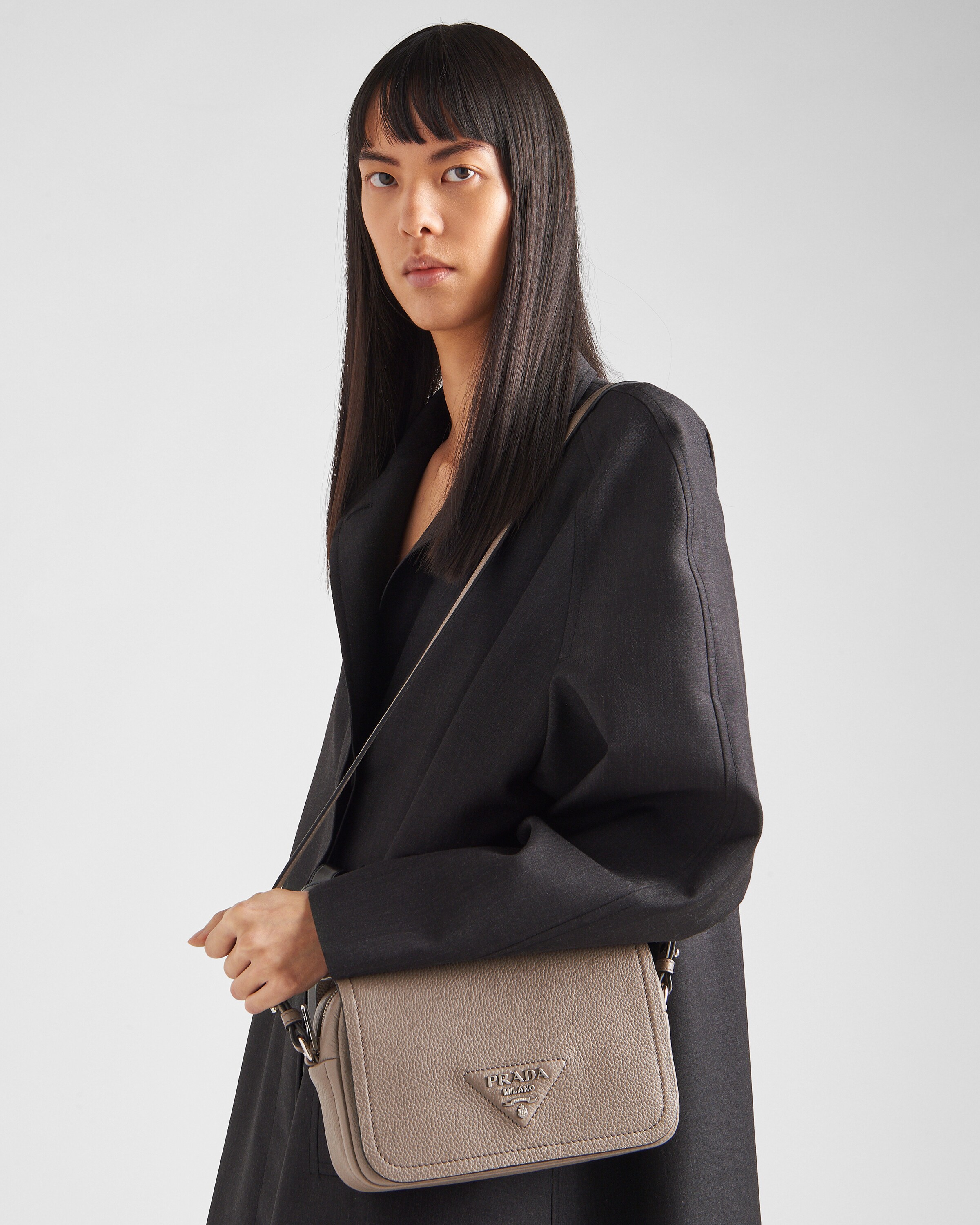Clay Grey Leather shoulder bag Prada