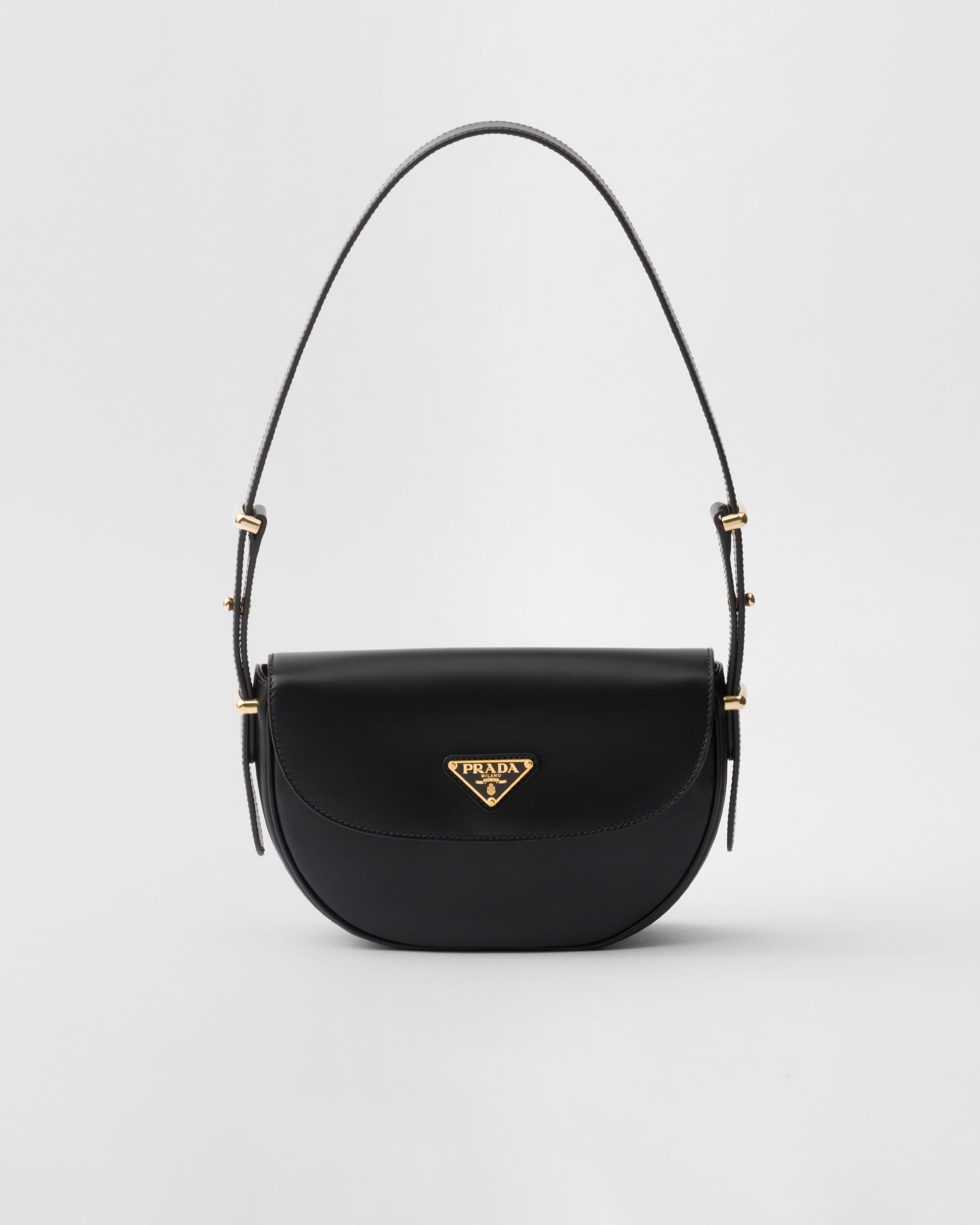 Prada Arque Leather Shoulder Bag With Flap In Black