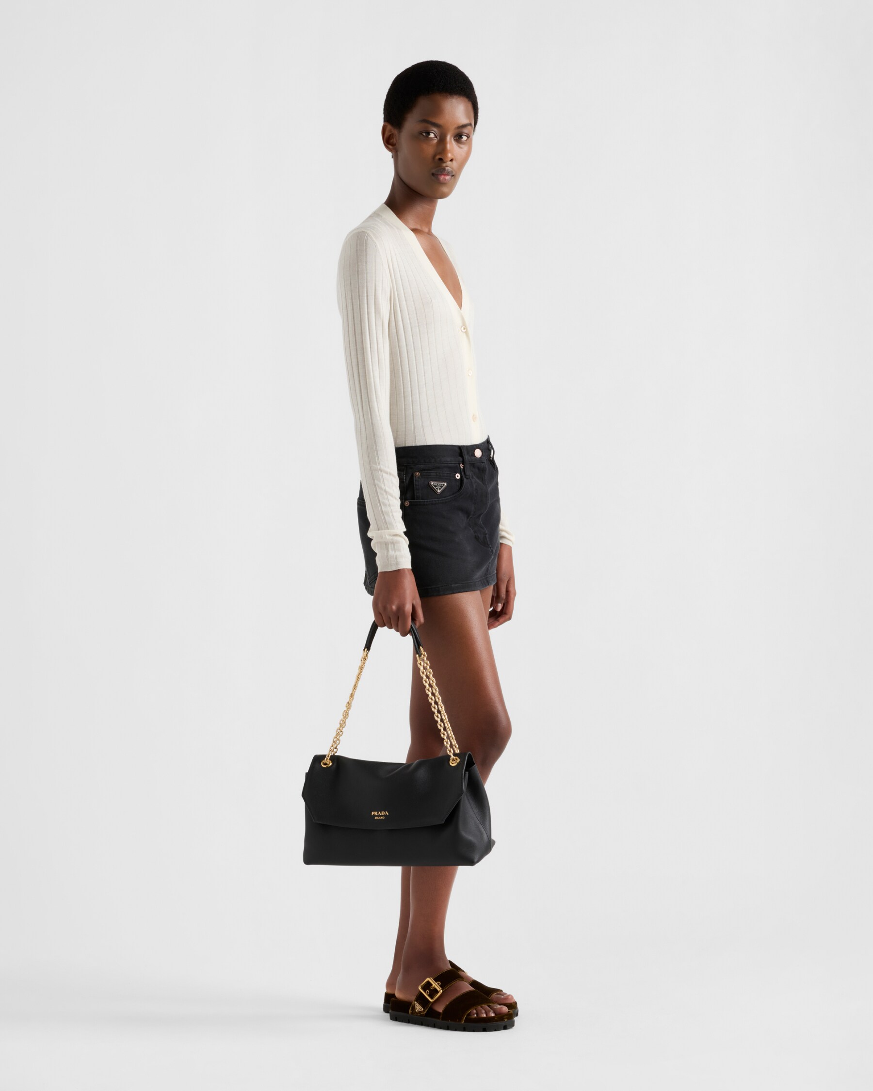 Prada Women Black Leather Shoulder Bag
