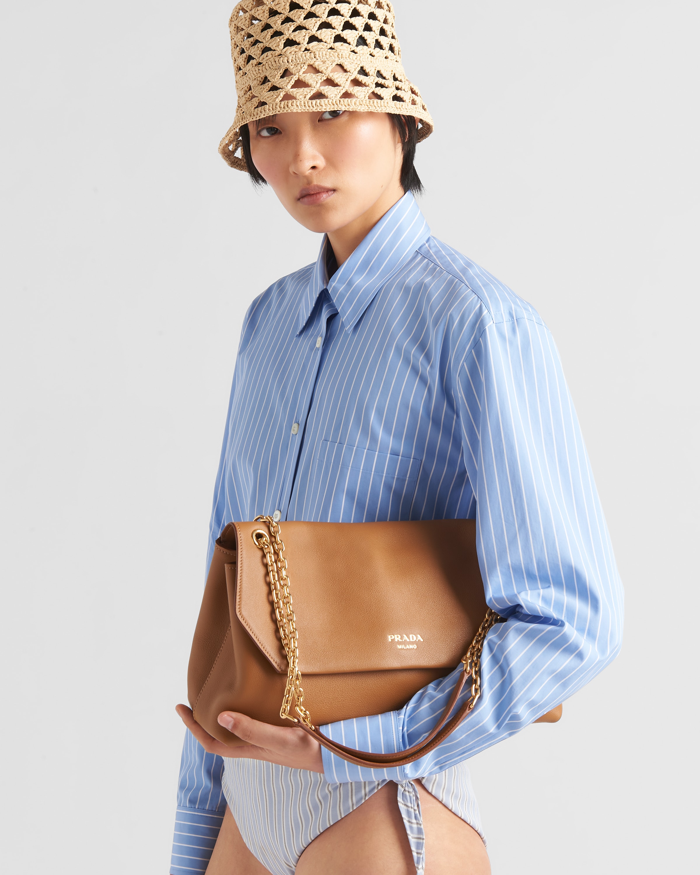 【売れ筋】PRADA プラダ ドローストリング ダッフル バッグ ナチュラル リネンブレンド ドローストリング ダッフルバッグ