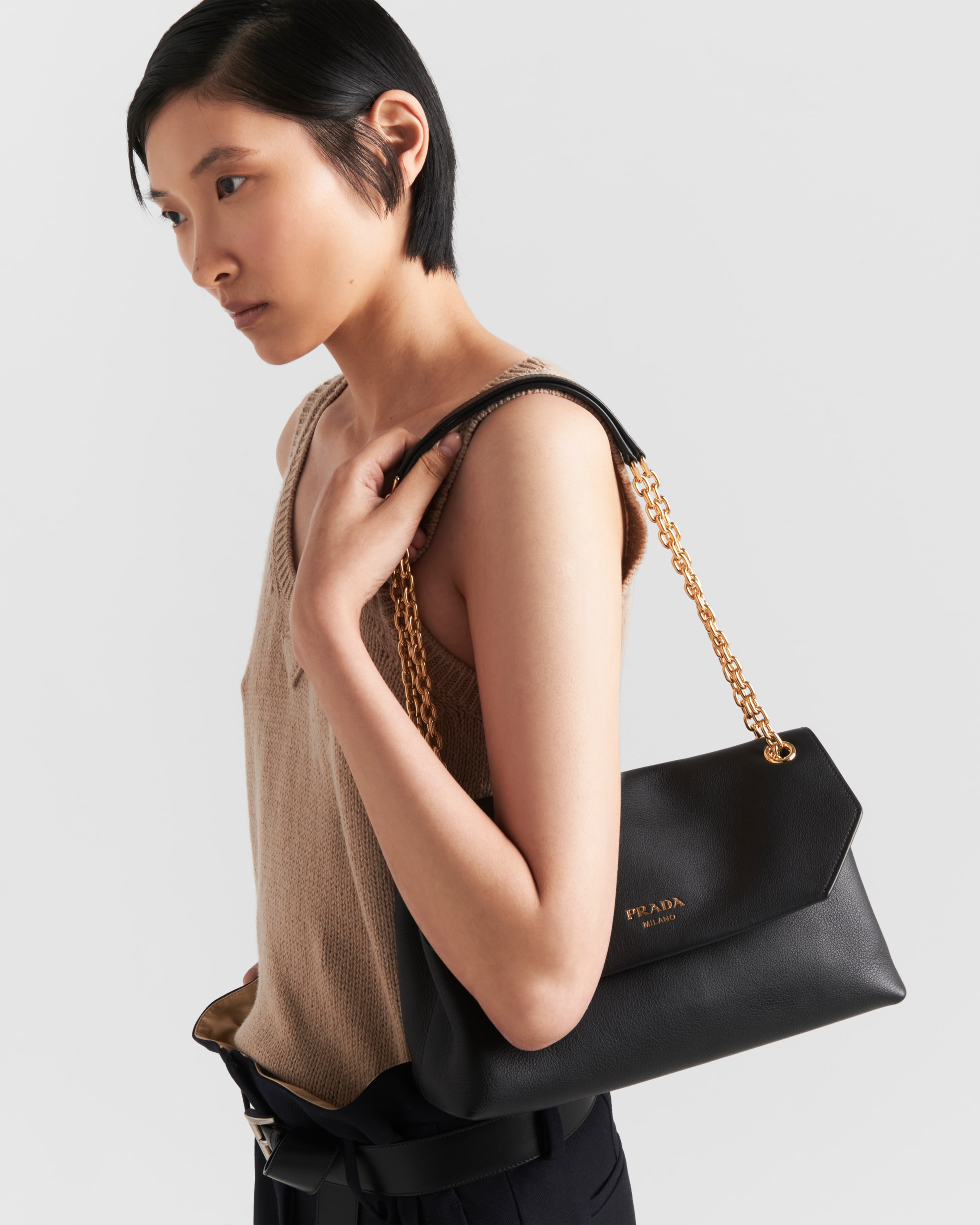 Shop Prada Medium Leather Shoulder Bag In Black