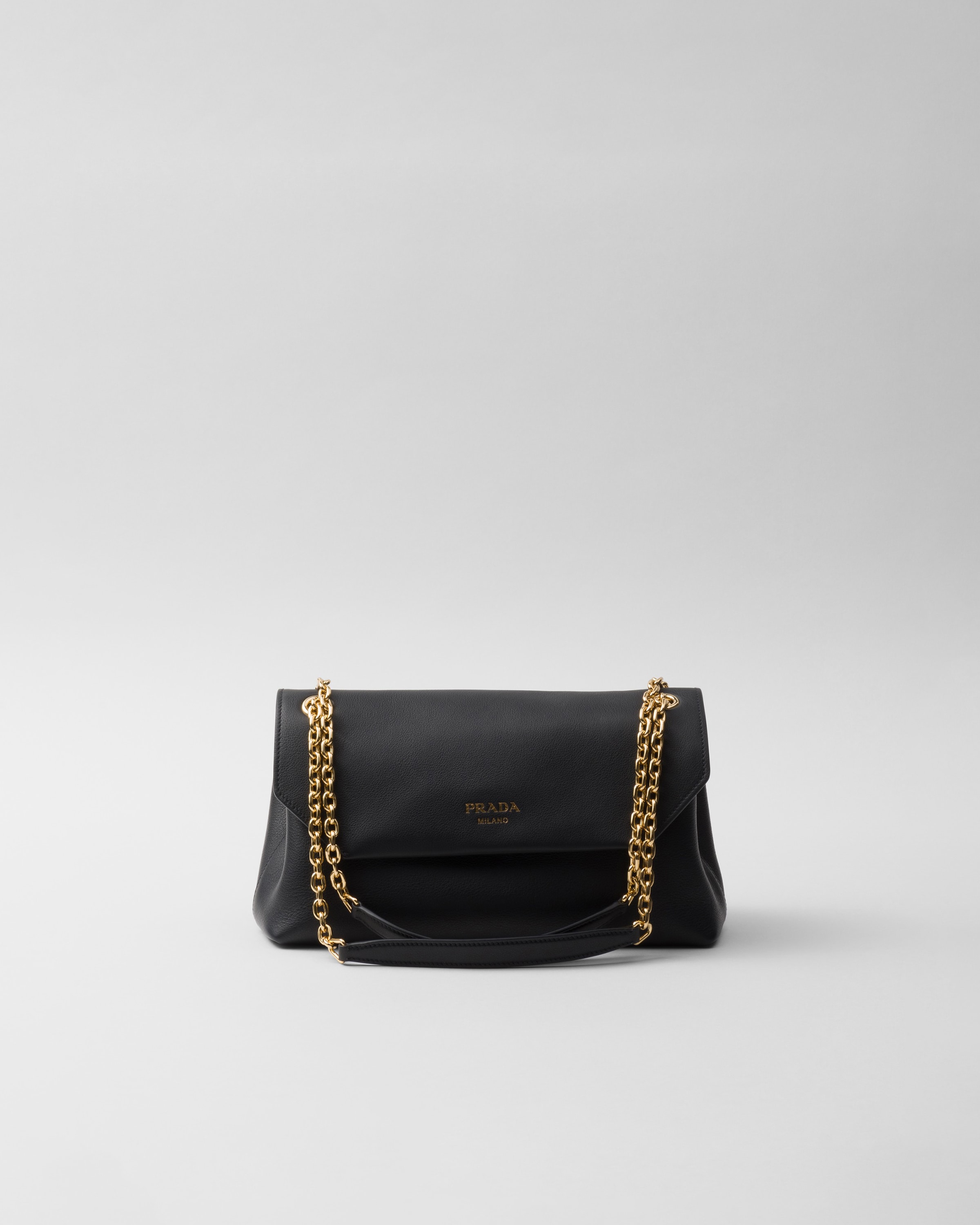 Prada Medium Leather Shoulder Bag In Black