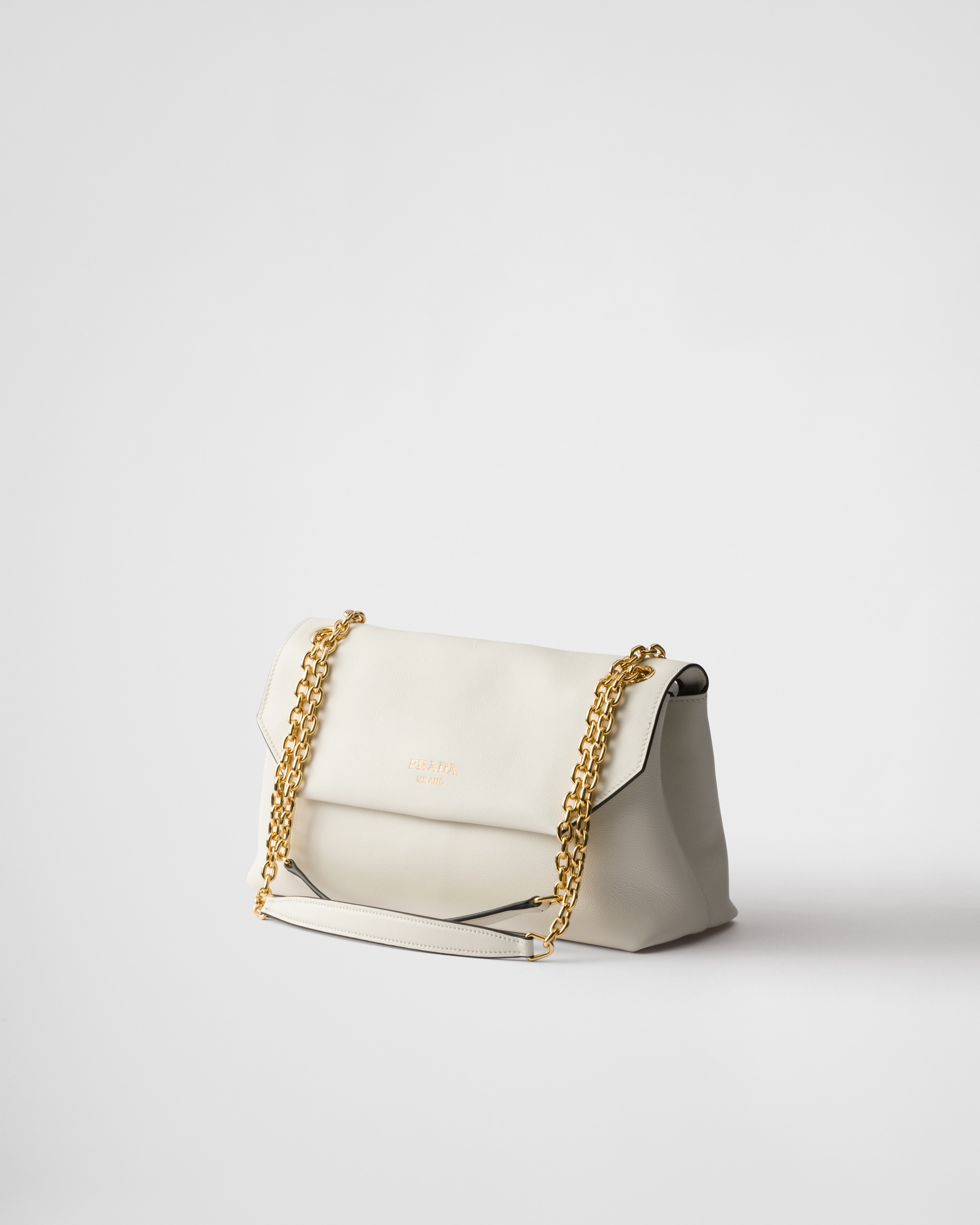 Prada Medium Leather Shoulder Bag In White
