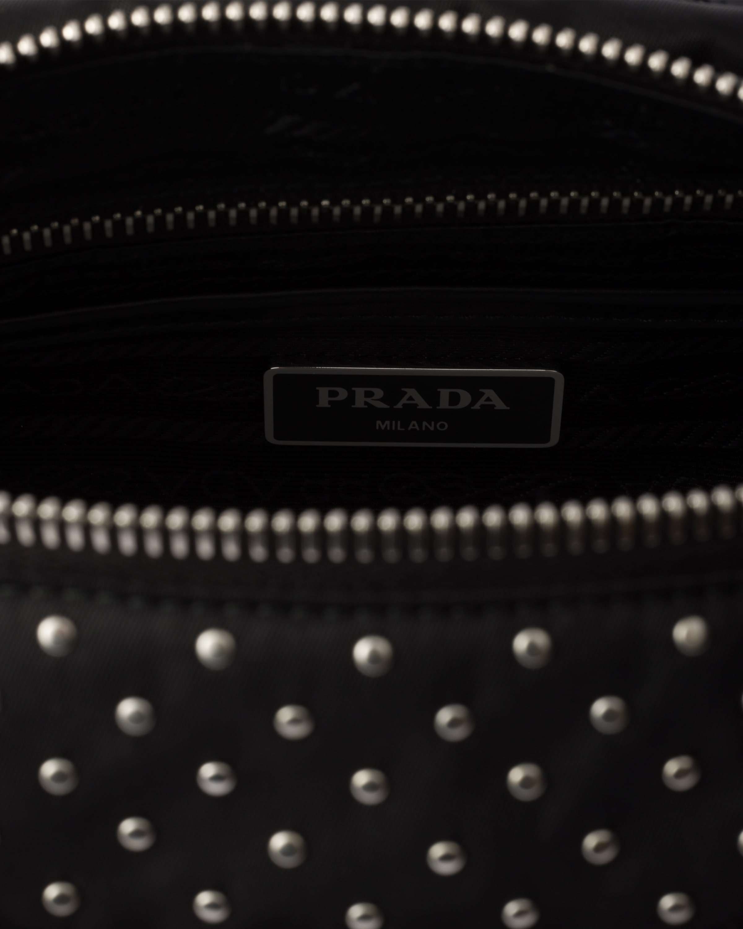 Re-Nylon shoulder bag with studs