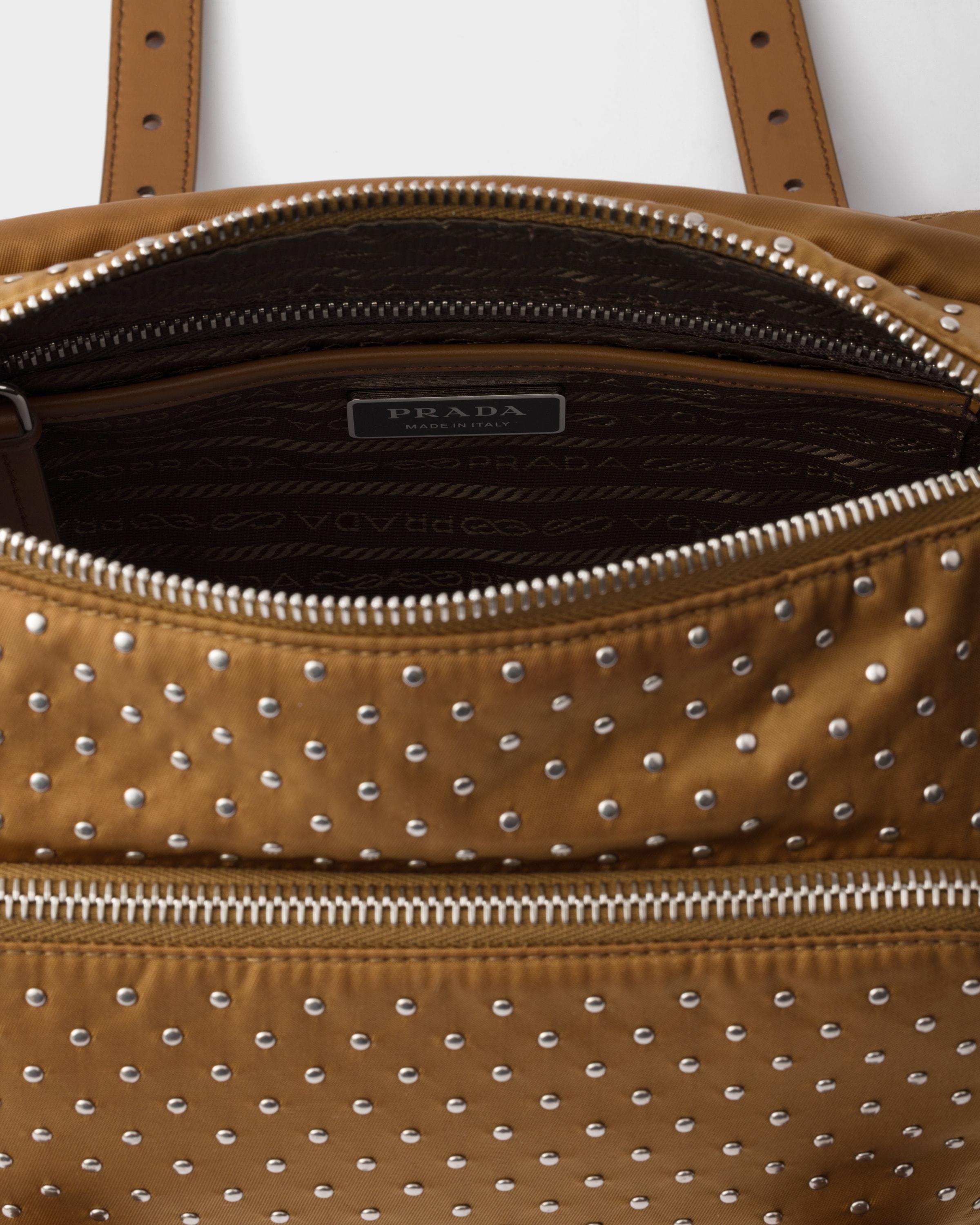 Re-Nylon shoulder bag with studs