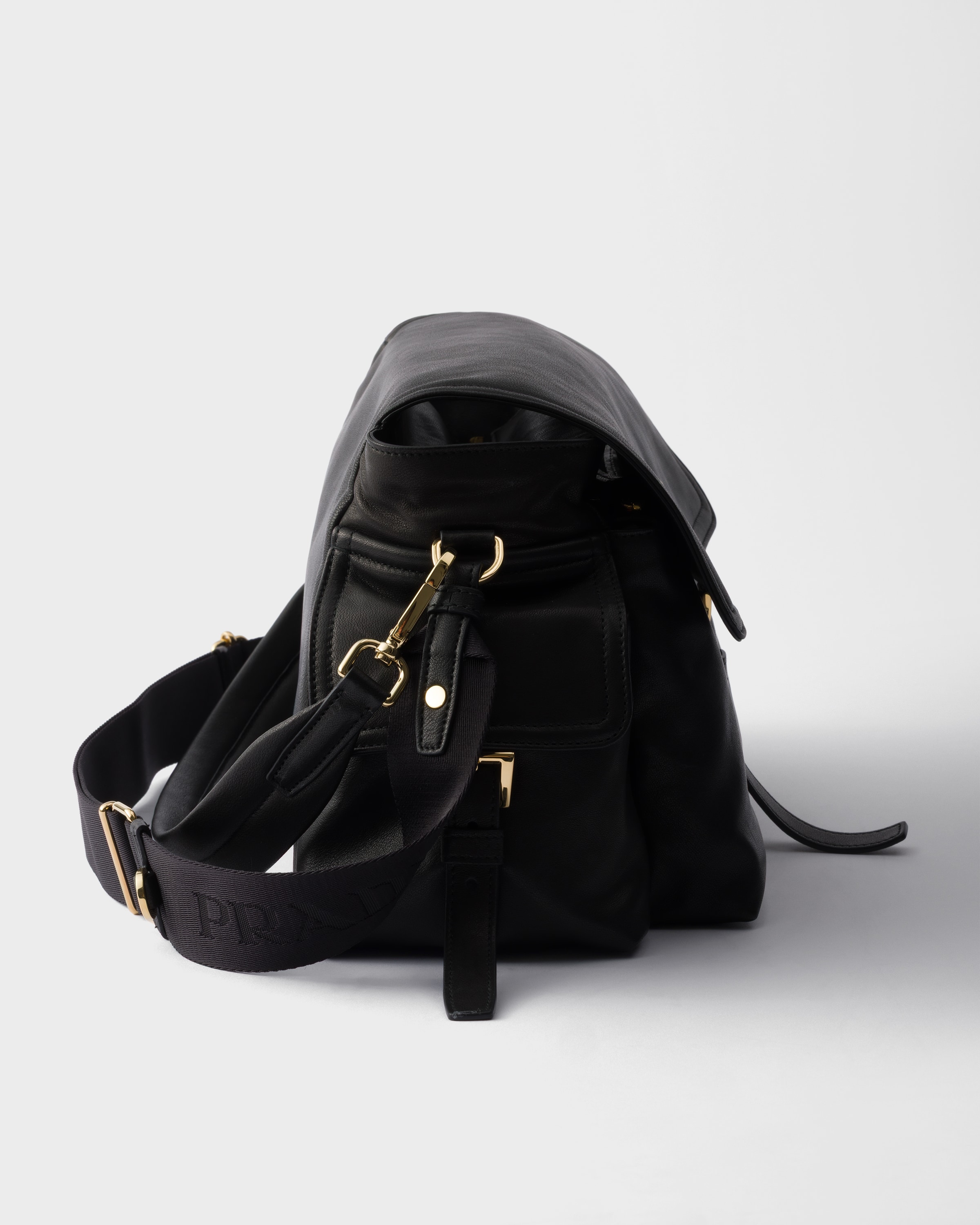 Black Prada Explore Large Nappa Leather Shoulder Bag With Flap | PRADA