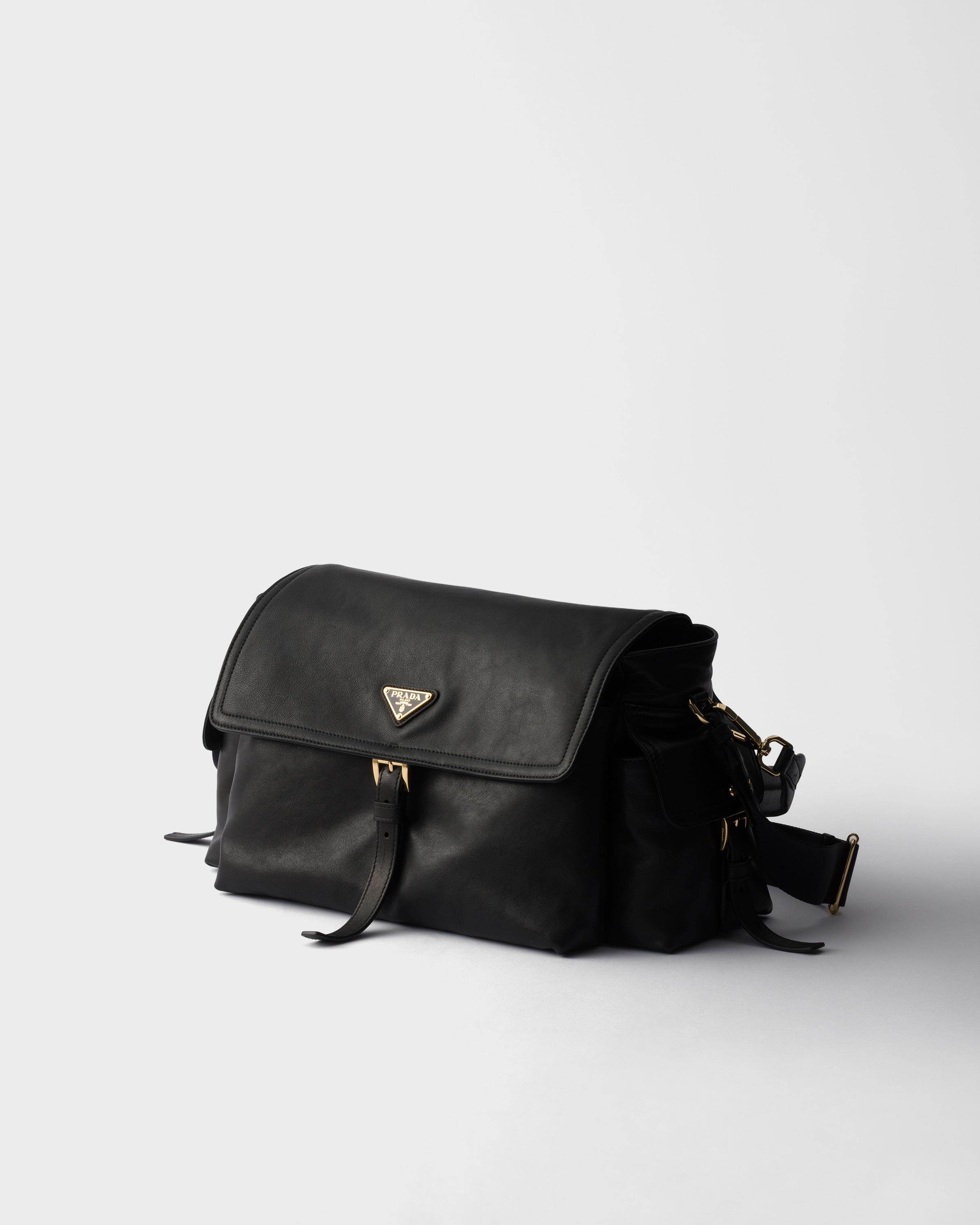 Black Prada Explore Large Nappa Leather Shoulder Bag With Flap | PRADA