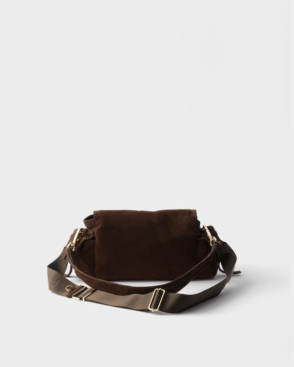 Prada Explore medium suede shoulder bag with flap - Dark Brown Prada Explore medium suede shoulder bag with flap - Dark Brown