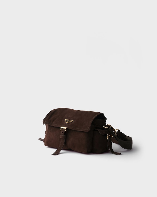 Prada Explore medium suede shoulder bag with flap - Dark Brown Prada Explore medium suede shoulder bag with flap - Dark Brown
