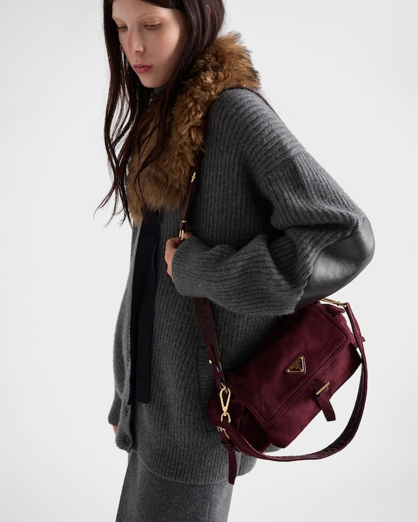 Prada Explore medium suede shoulder bag with flap Prada Explore medium suede shoulder bag with flap