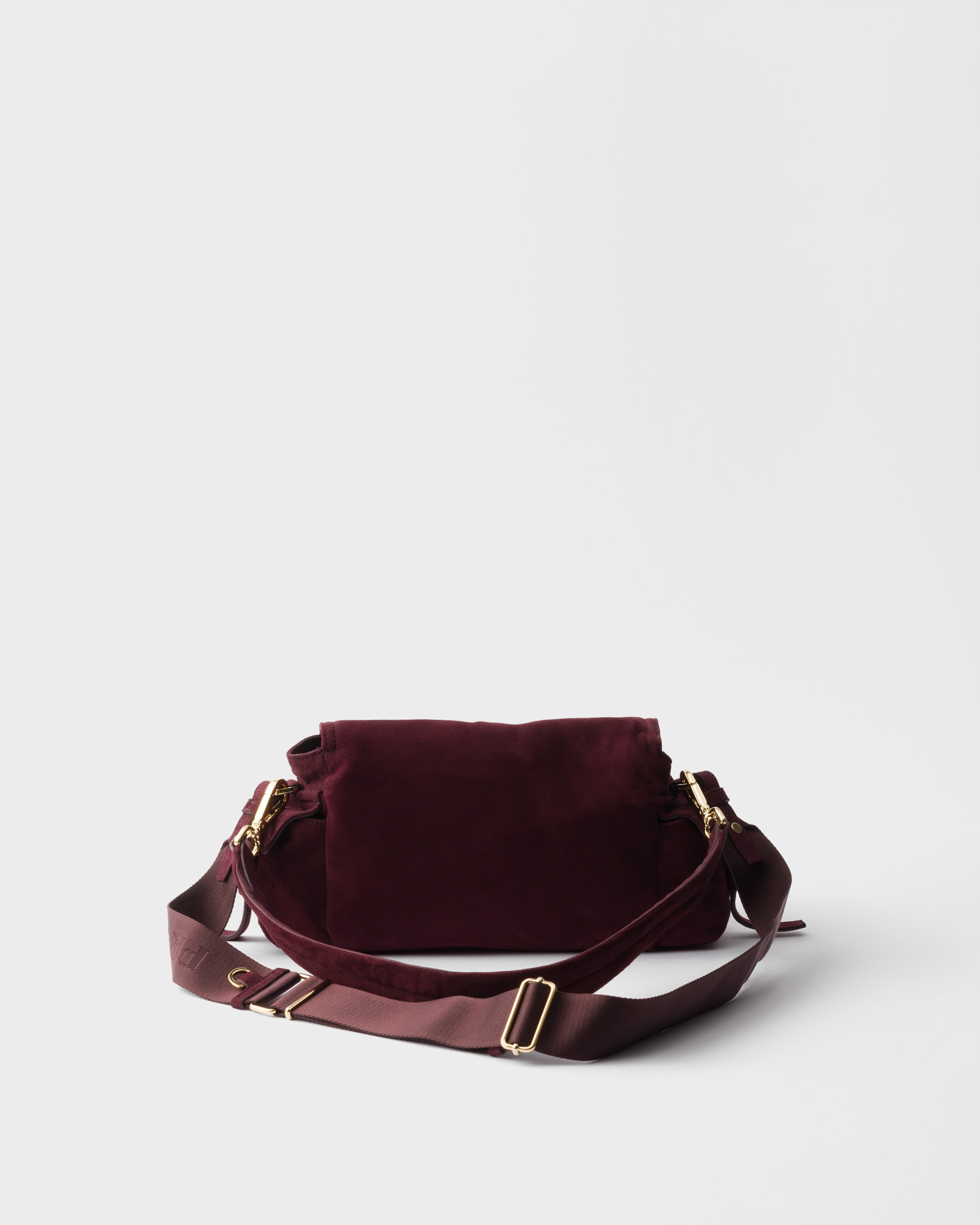 Prada Explore Medium Suede Shoulder Bag In Burgundy