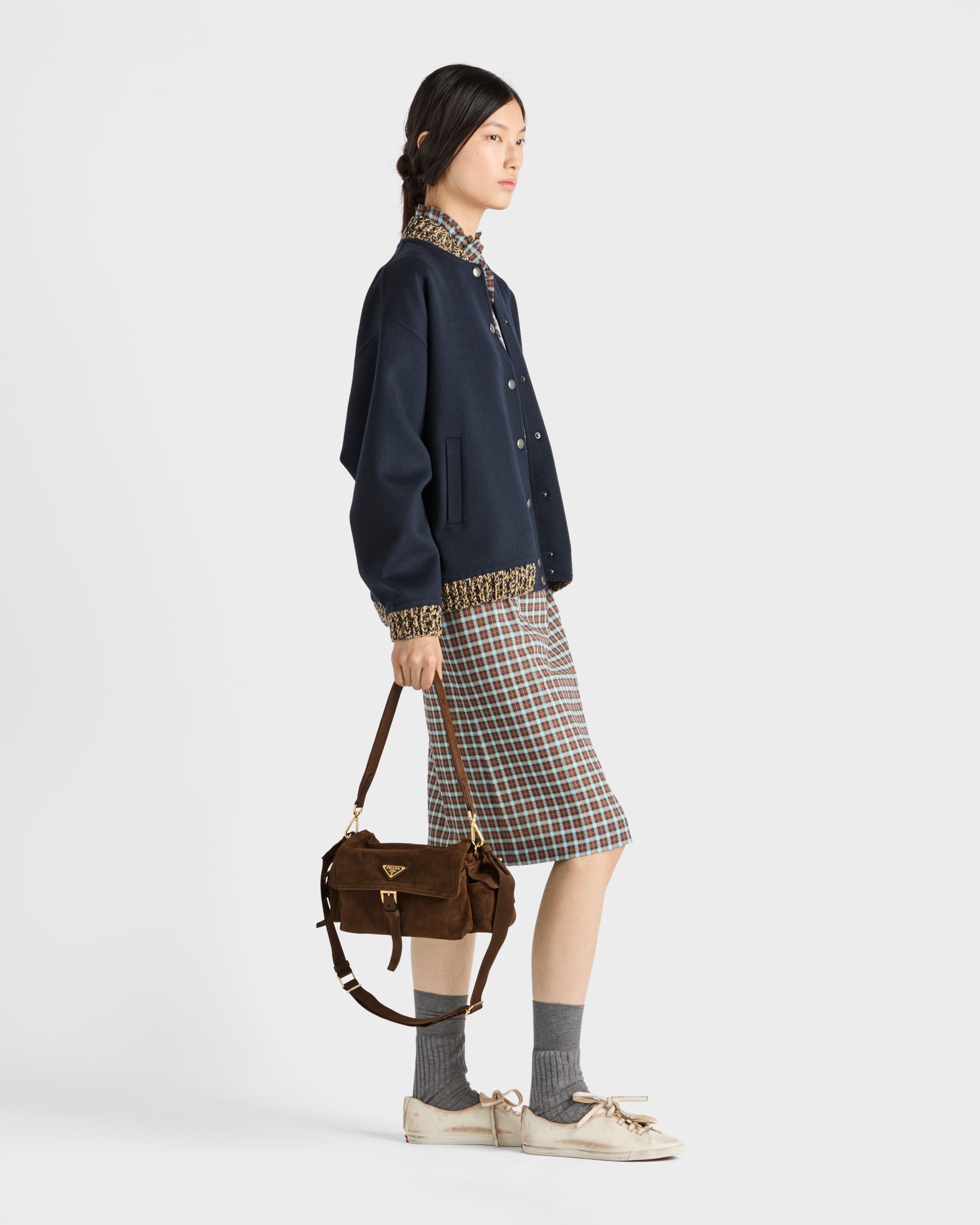 Prada Explore Medium Suede Shoulder Bag
