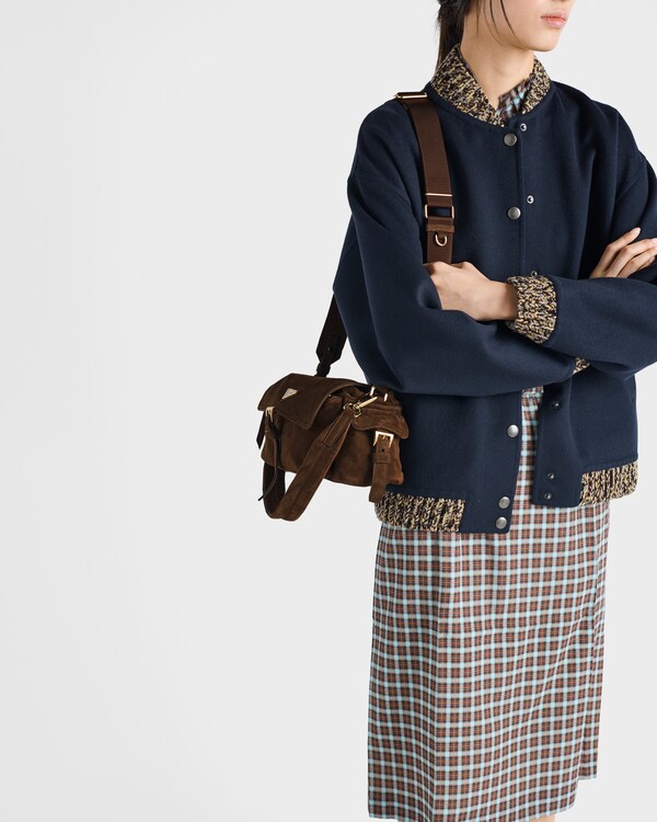 Prada Explore medium suede shoulder bag with flap Prada Explore medium suede shoulder bag with flap