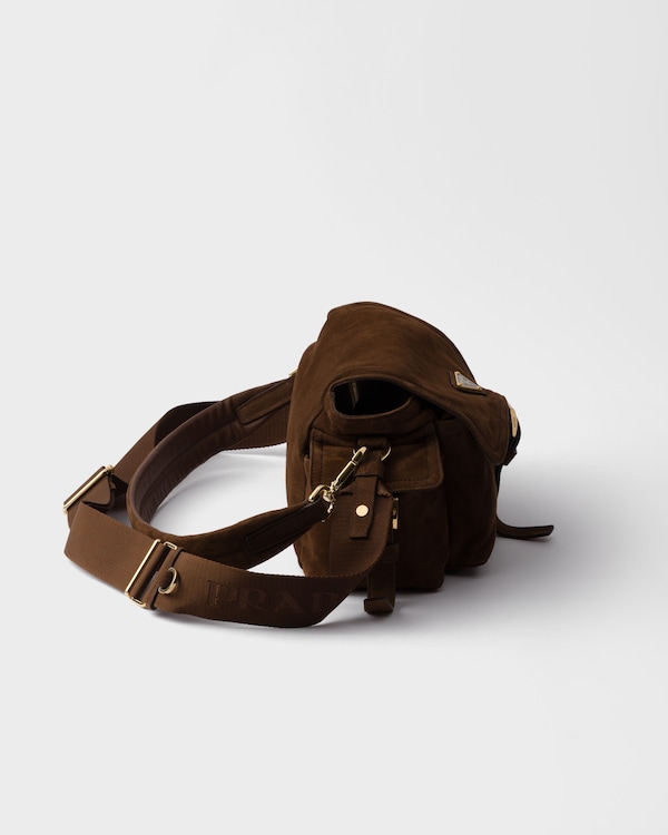 Prada Explore medium suede shoulder bag with flap Prada Explore medium suede shoulder bag with flap