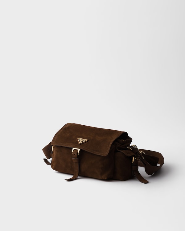 Prada Explore medium suede shoulder bag with flap Prada Explore medium suede shoulder bag with flap