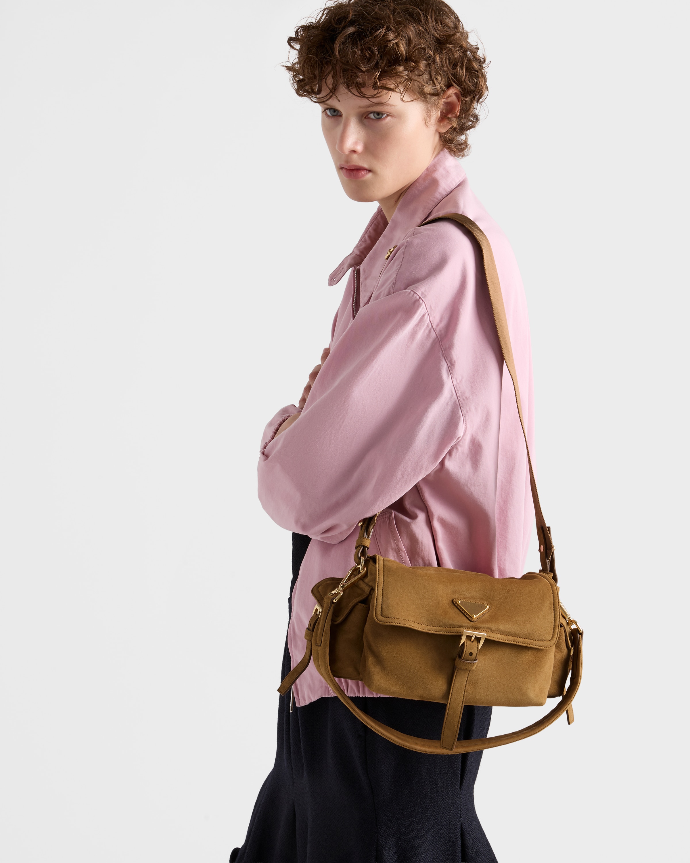 PRADA Explore スエード ミディアム ショルダーバッグ 全3色 ブラウン プラダ エクスプローラ ミディアム スエード