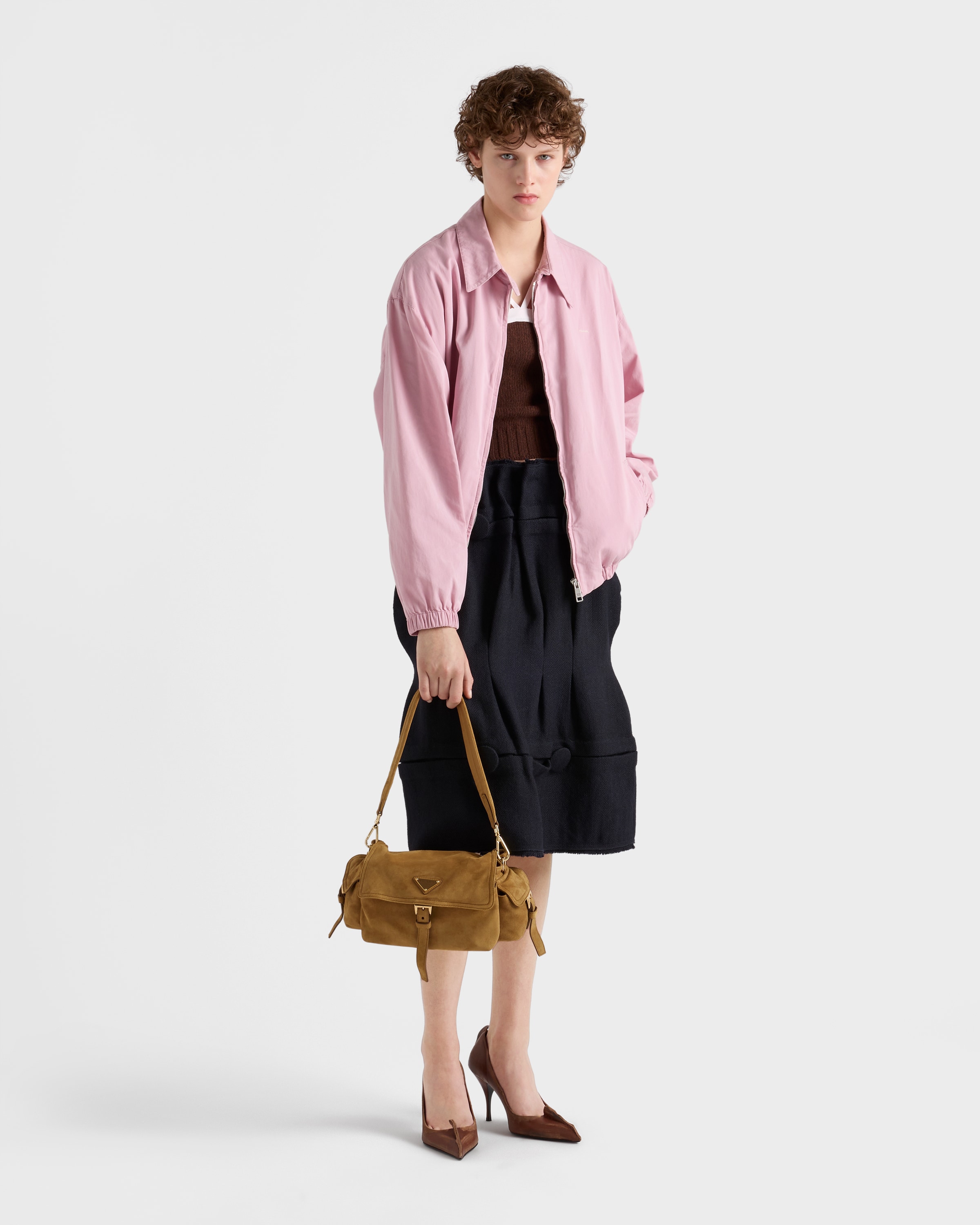 Cinnamon Prada Explore medium suede shoulder bag with flap