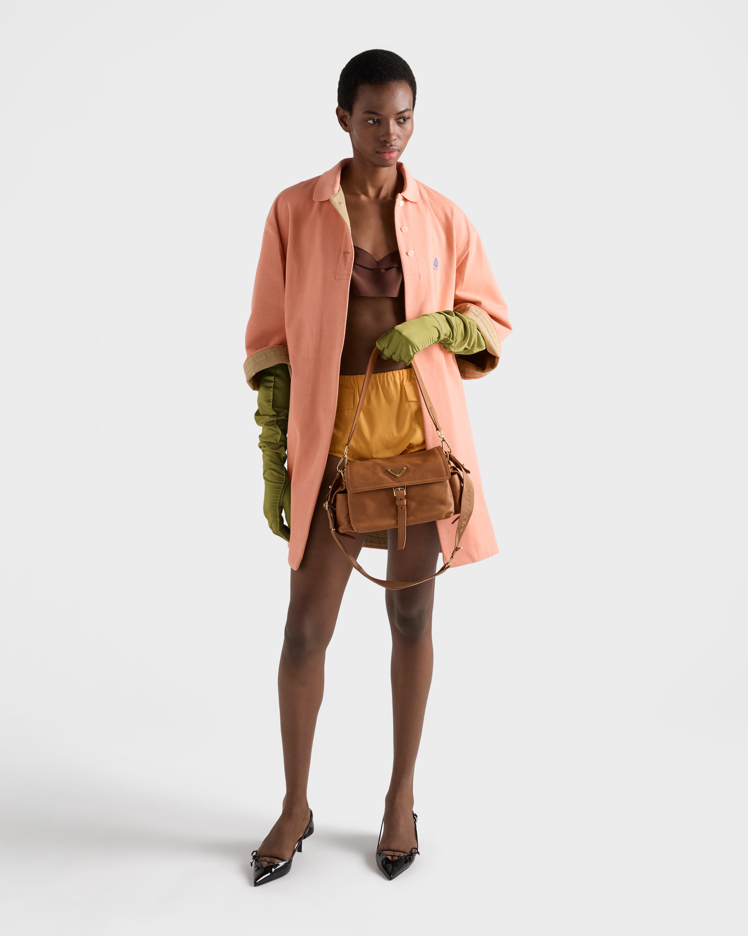 Caramel Prada Explore medium nappa leather shoulder bag with flap Caramel Prada Explore medium nappa leather shoulder bag with flap