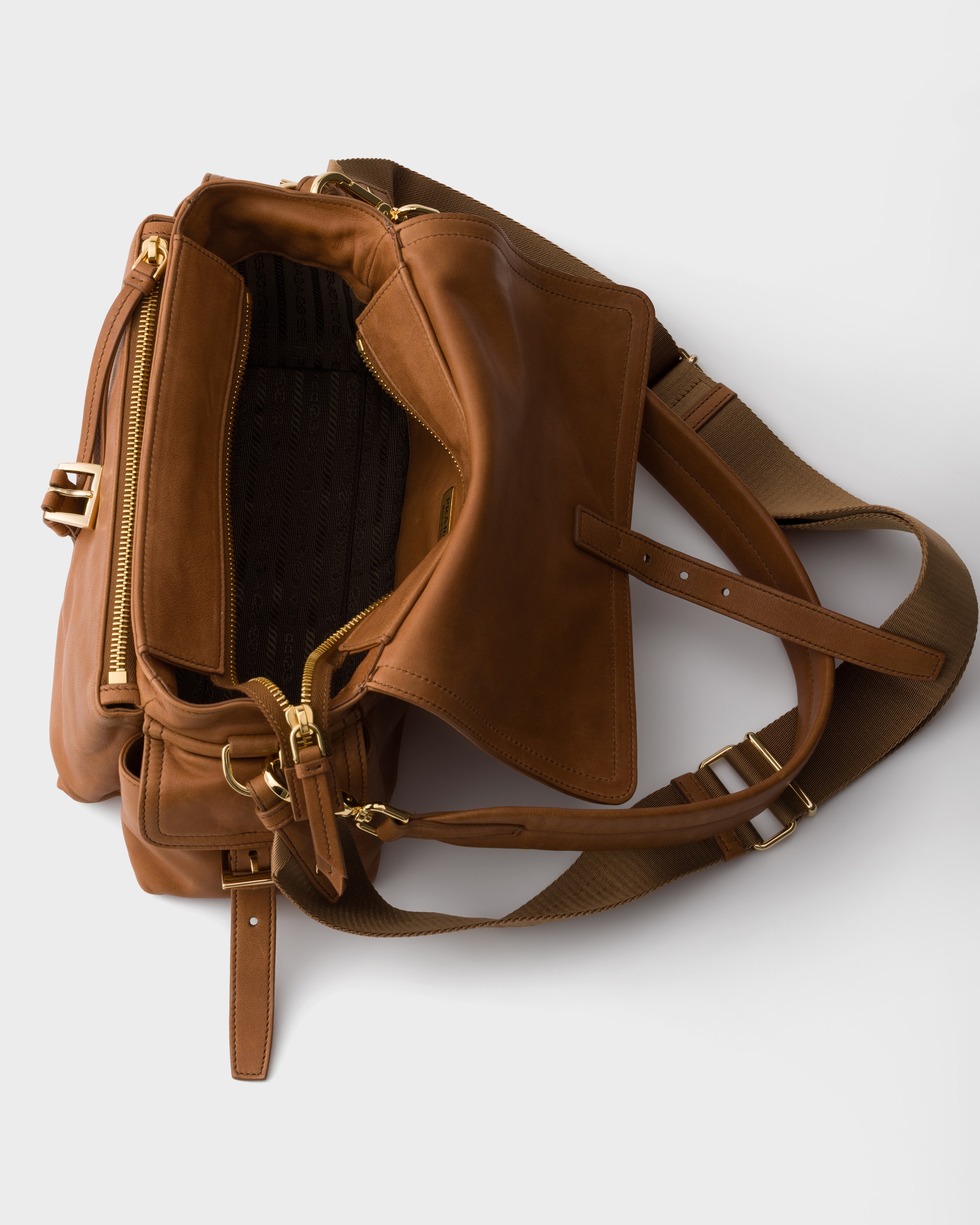 Caramel Prada Explore Medium Nappa Leather Shoulder Bag With Flap