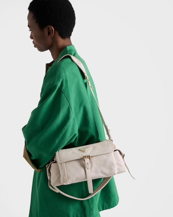 Prada Explore medium nappa leather shoulder bag with flap - Chalk White Prada Explore medium nappa leather shoulder bag with flap - Chalk White