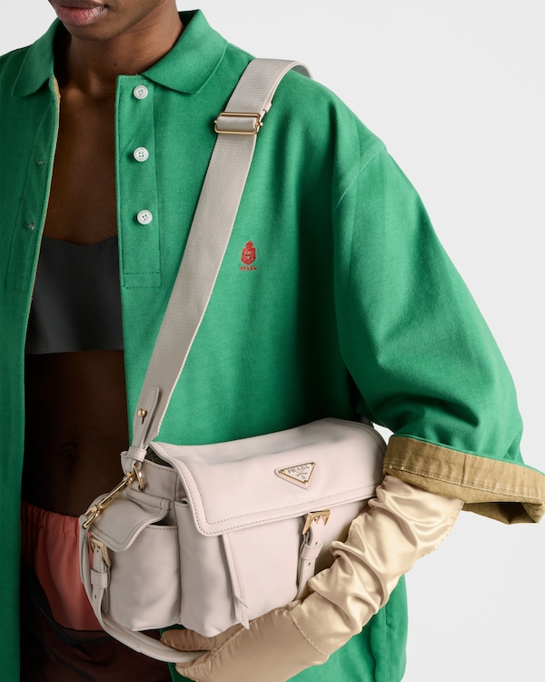 Prada Explore medium nappa leather shoulder bag with flap - Chalk White Prada Explore medium nappa leather shoulder bag with flap - Chalk White