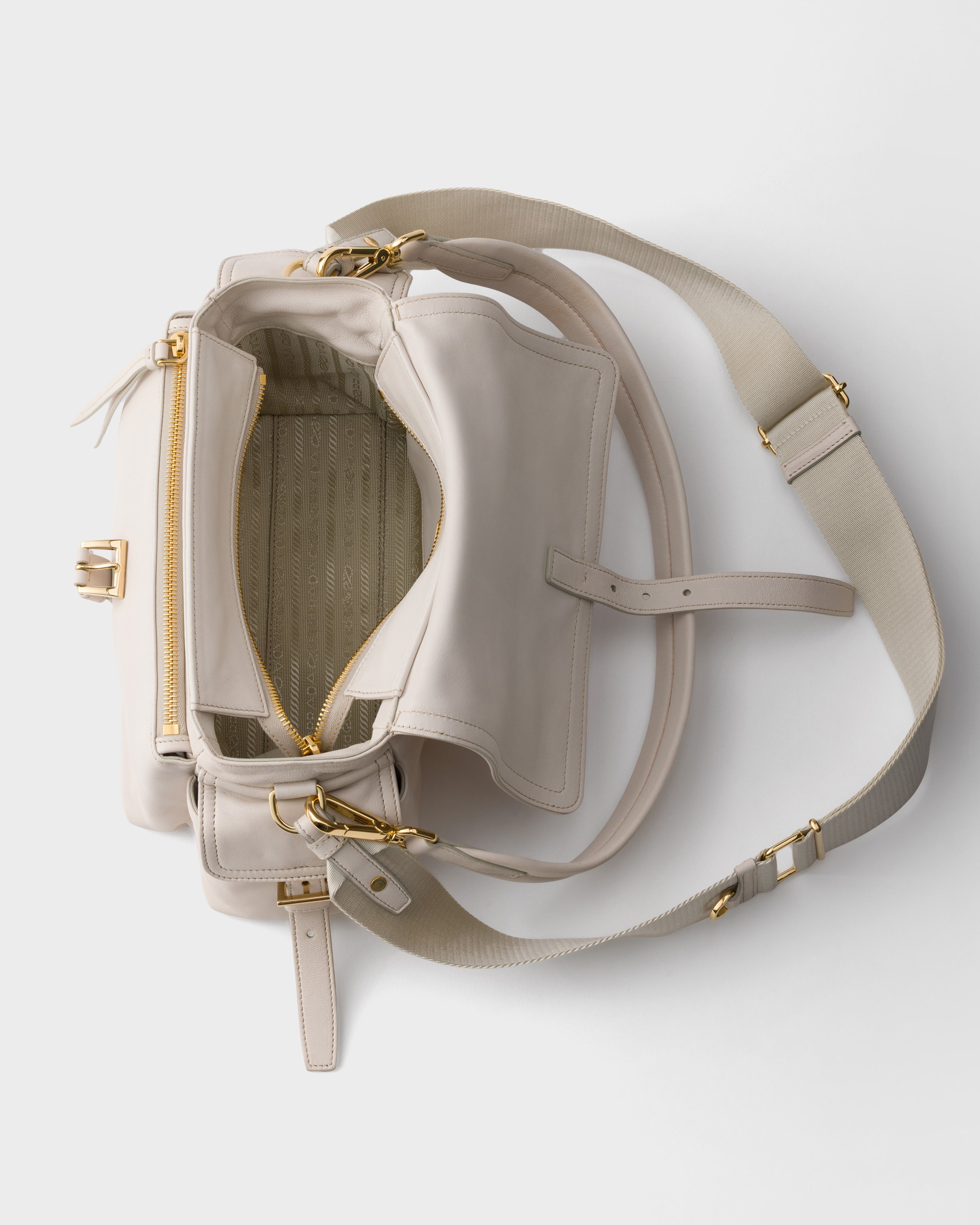 Chalk White Prada Explore medium nappa leather shoulder bag with