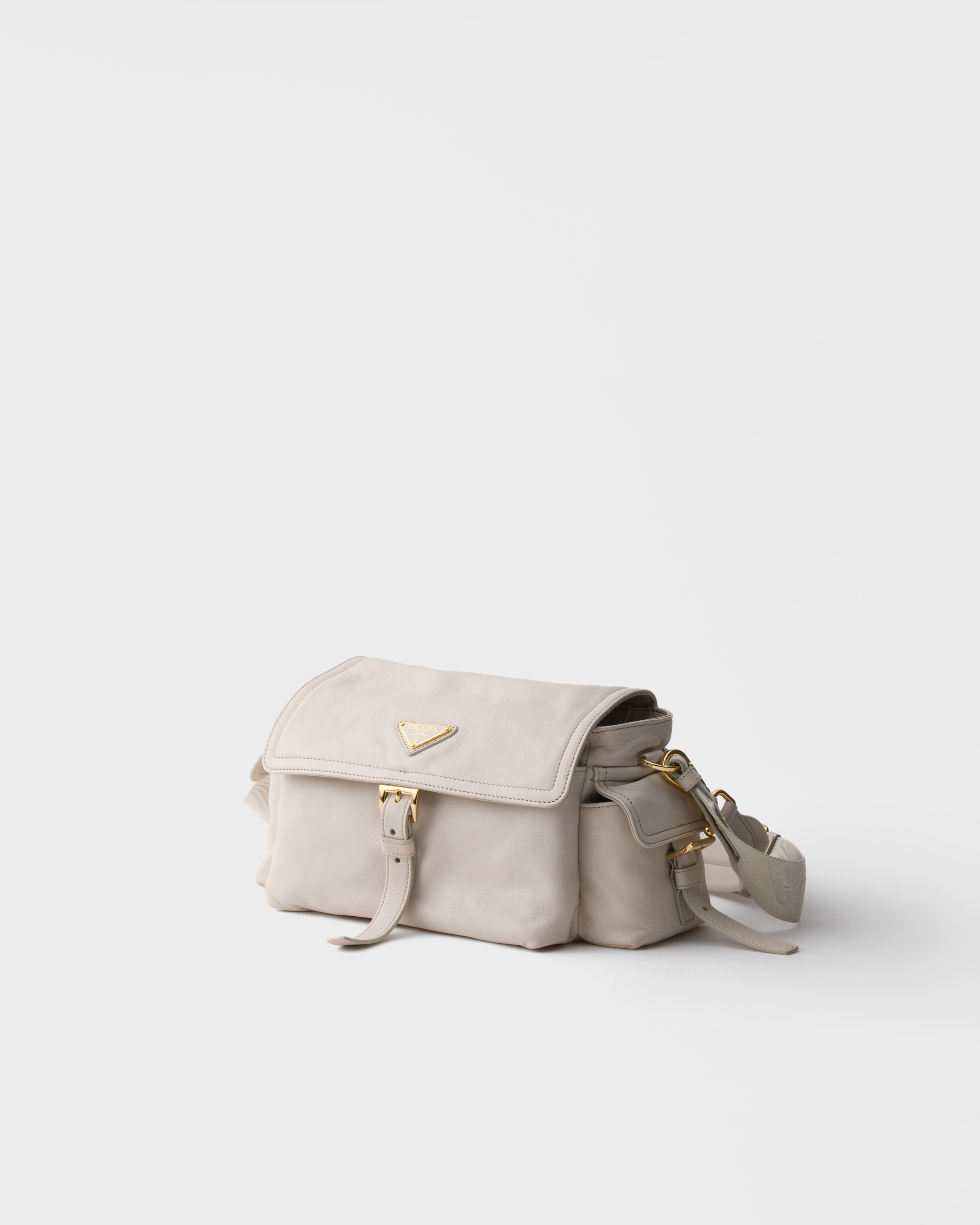 Chalk White Prada Explore medium nappa leather shoulder bag with