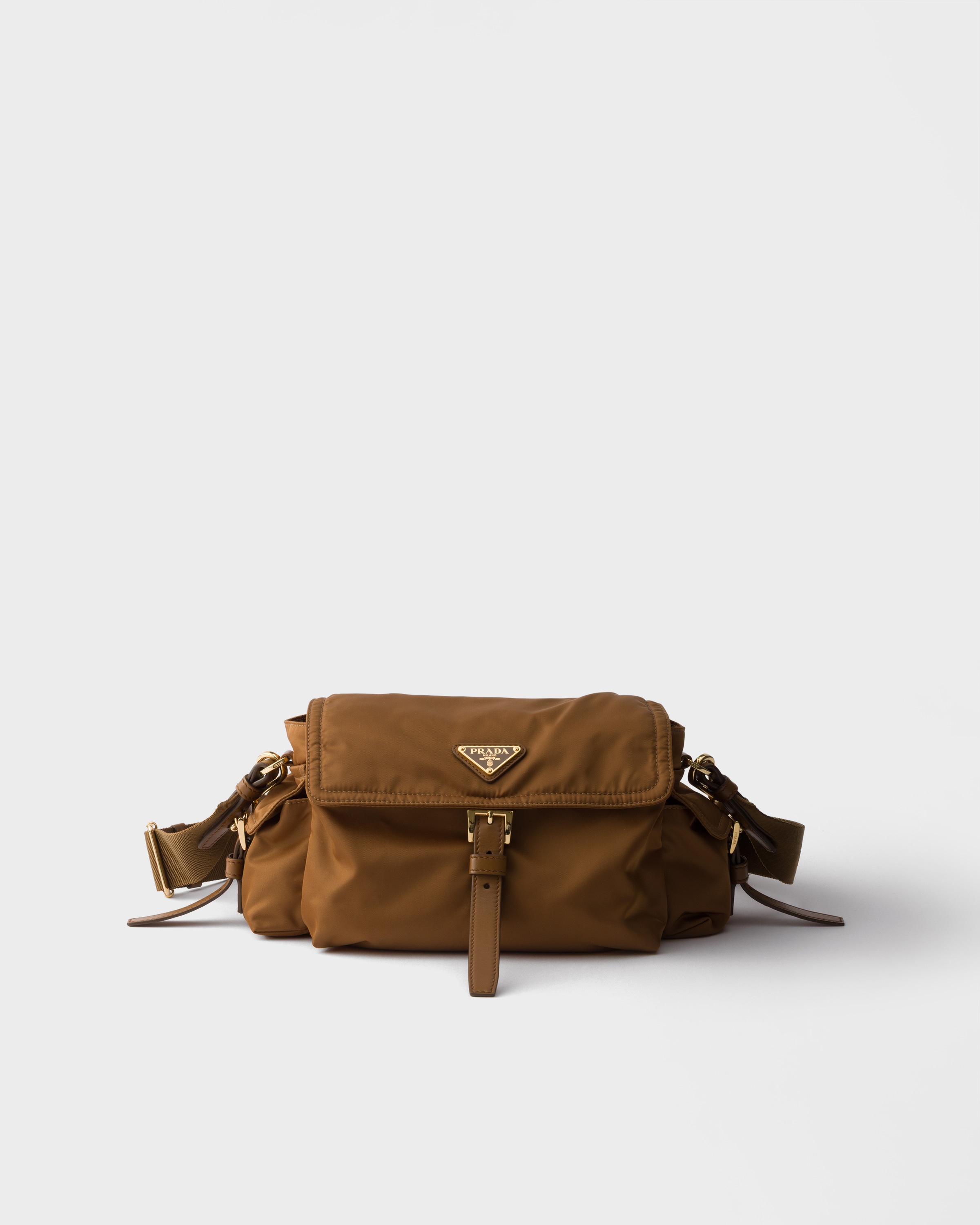 Prada Explore Medium Re-nylon Shoulder Bag With Flap In Brown