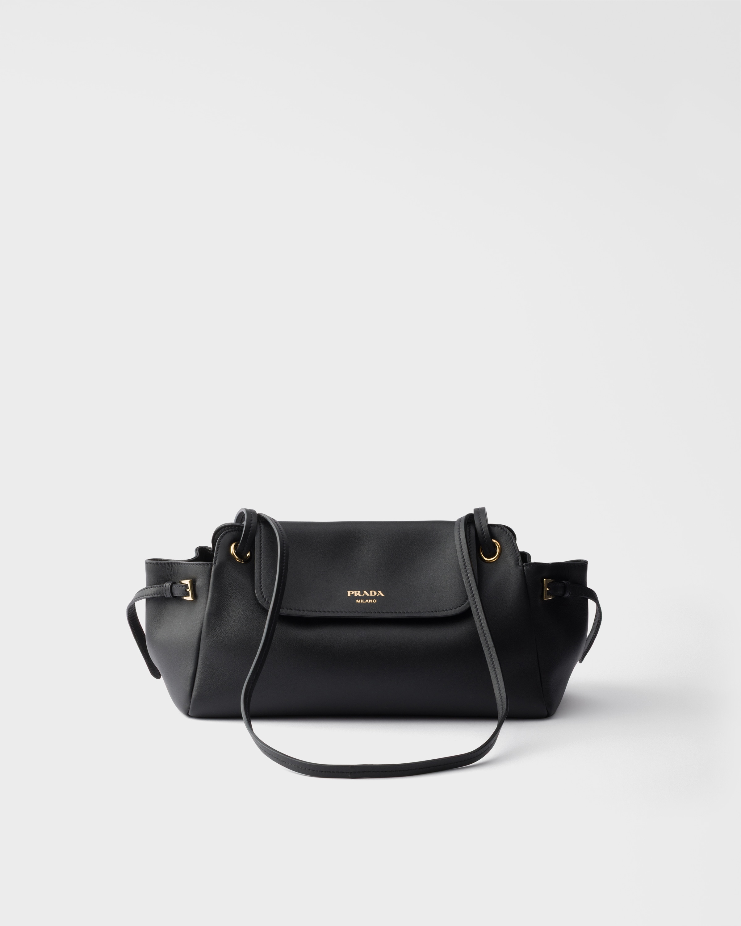 Black Prada Carry Medium Leather Shoulder Bag | PRADA