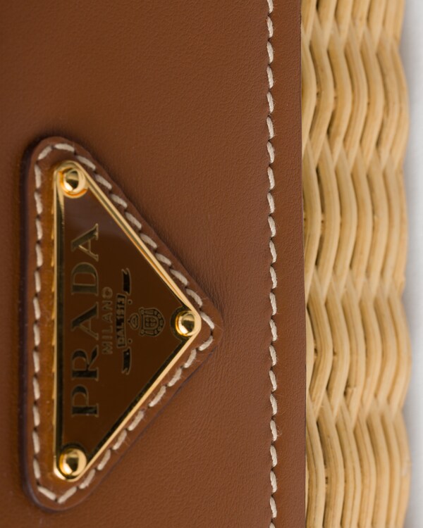 Small wicker and leather shoulder bag - Beige/Cognac Small wicker and leather shoulder bag - Beige/Cognac