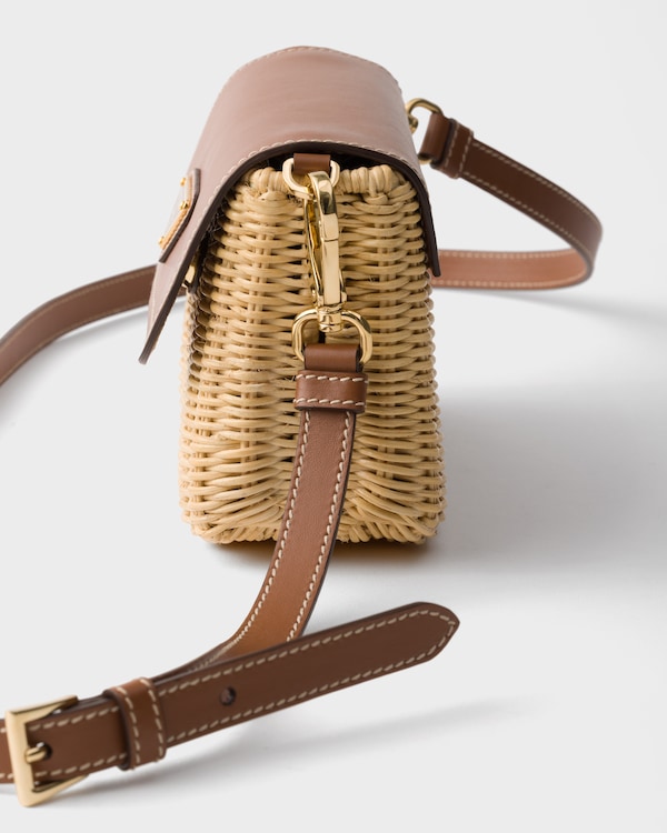 Small wicker and leather shoulder bag - Beige/Cognac Small wicker and leather shoulder bag - Beige/Cognac