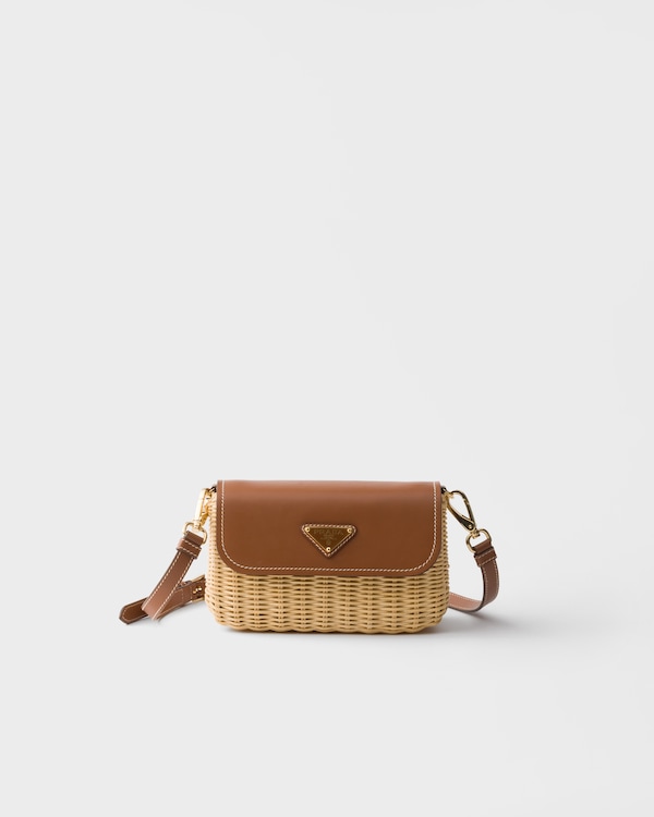 Small wicker and leather shoulder bag - Beige/Cognac Small wicker and leather shoulder bag - Beige/Cognac