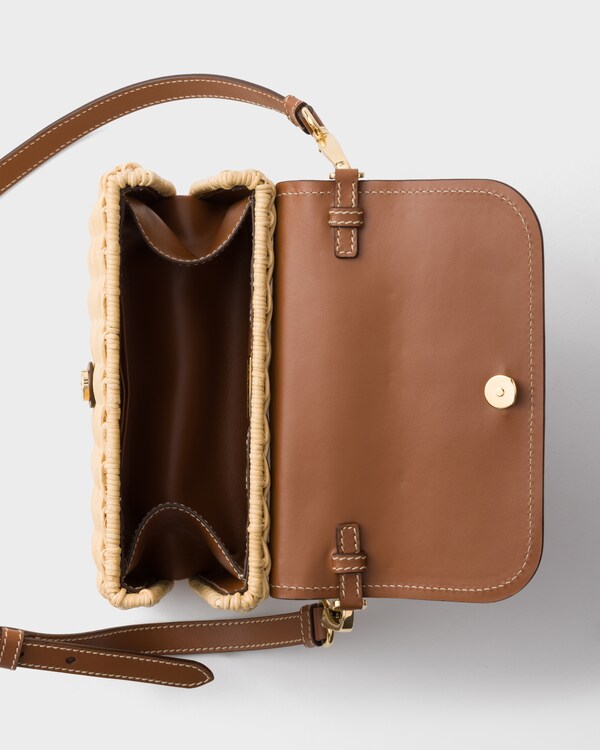 Small wicker and leather shoulder bag - Beige/Cognac Small wicker and leather shoulder bag - Beige/Cognac