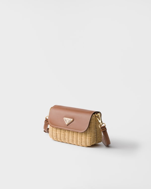 Small wicker and leather shoulder bag - Beige/Cognac Small wicker and leather shoulder bag - Beige/Cognac