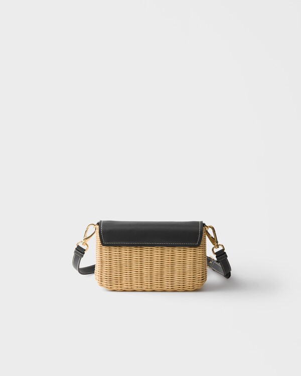 Small wicker and leather shoulder bag - Tan/Black Small wicker and leather shoulder bag - Tan/Black
