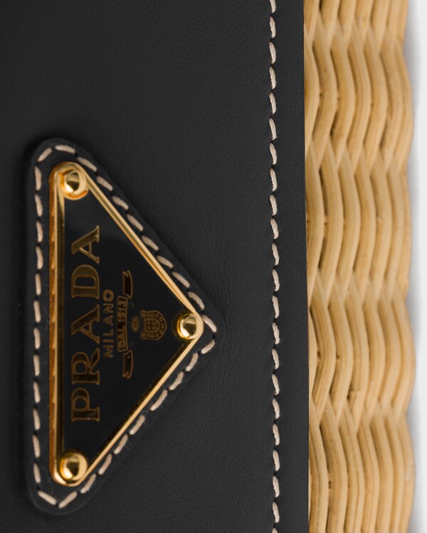 Small wicker and leather shoulder bag - Tan/Black Small wicker and leather shoulder bag - Tan/Black