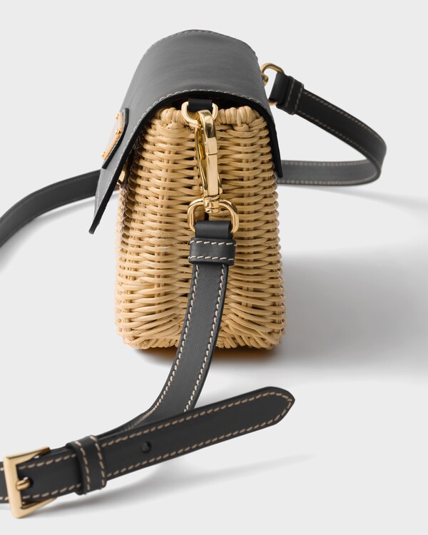 Small wicker and leather shoulder bag - Tan/Black Small wicker and leather shoulder bag - Tan/Black