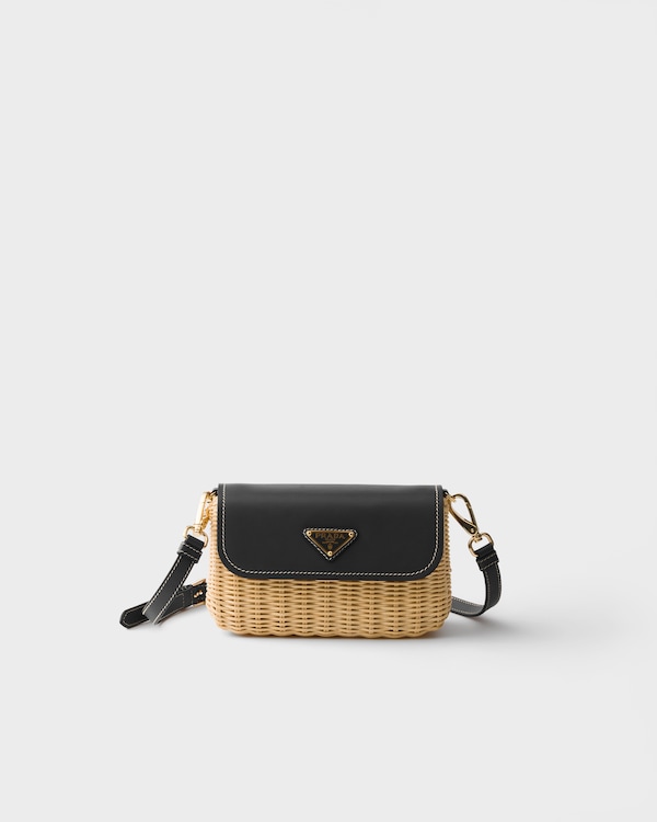 Small wicker and leather shoulder bag - Tan/Black Small wicker and leather shoulder bag - Tan/Black