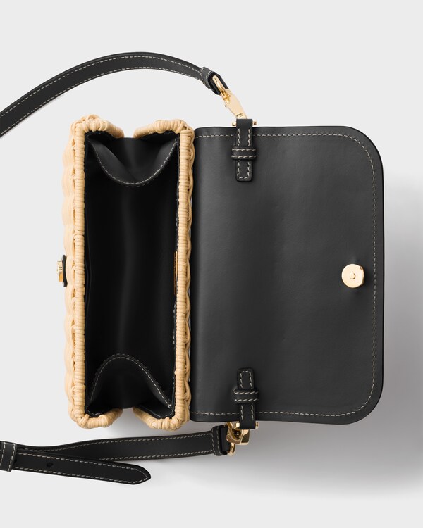 Small wicker and leather shoulder bag - Tan/Black Small wicker and leather shoulder bag - Tan/Black