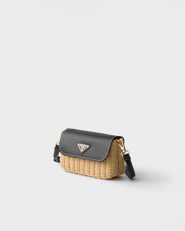 Small wicker and leather shoulder bag - Tan/Black Small wicker and leather shoulder bag - Tan/Black